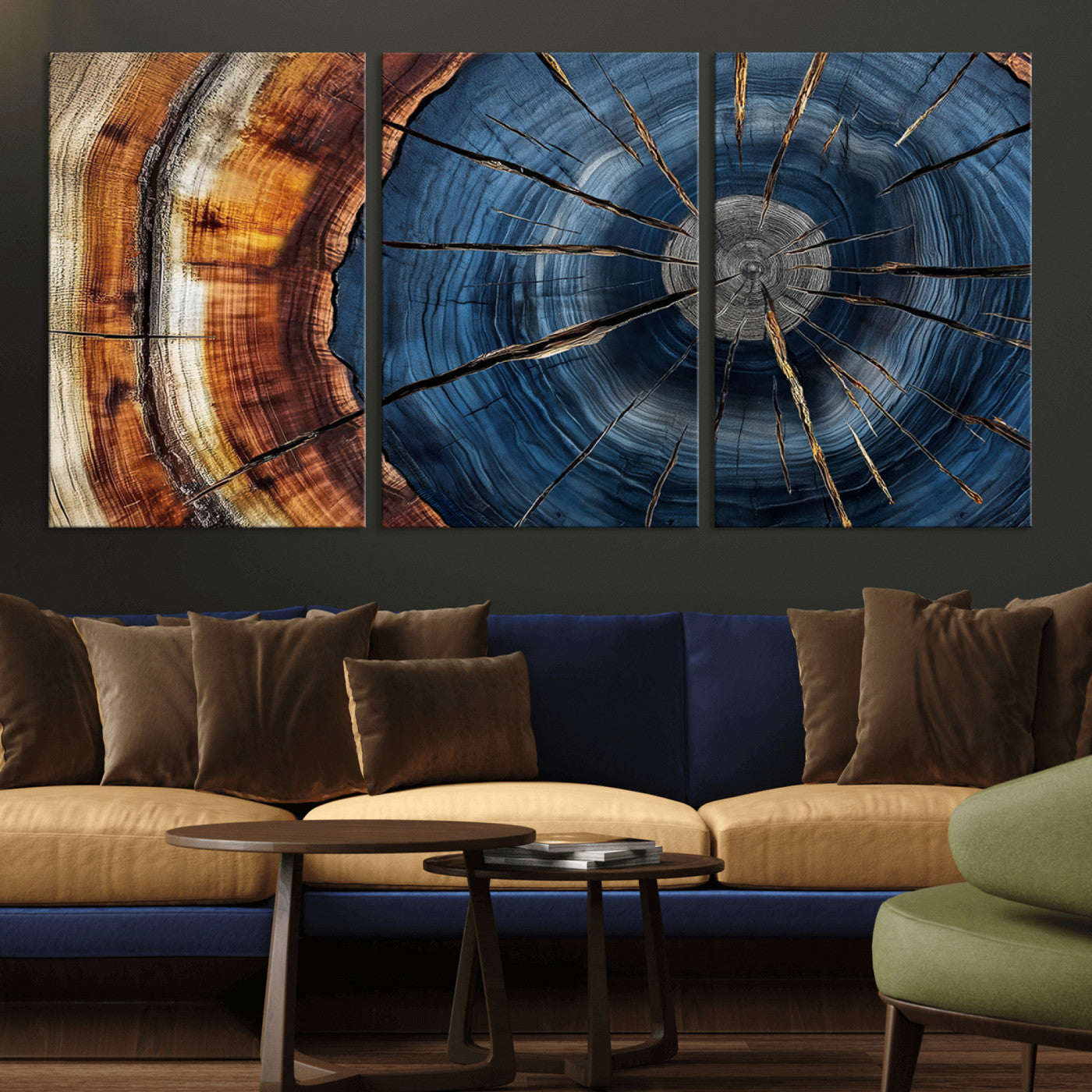 Framed Abstract Tree Ring Wall Art Print Natural Rustic Wood