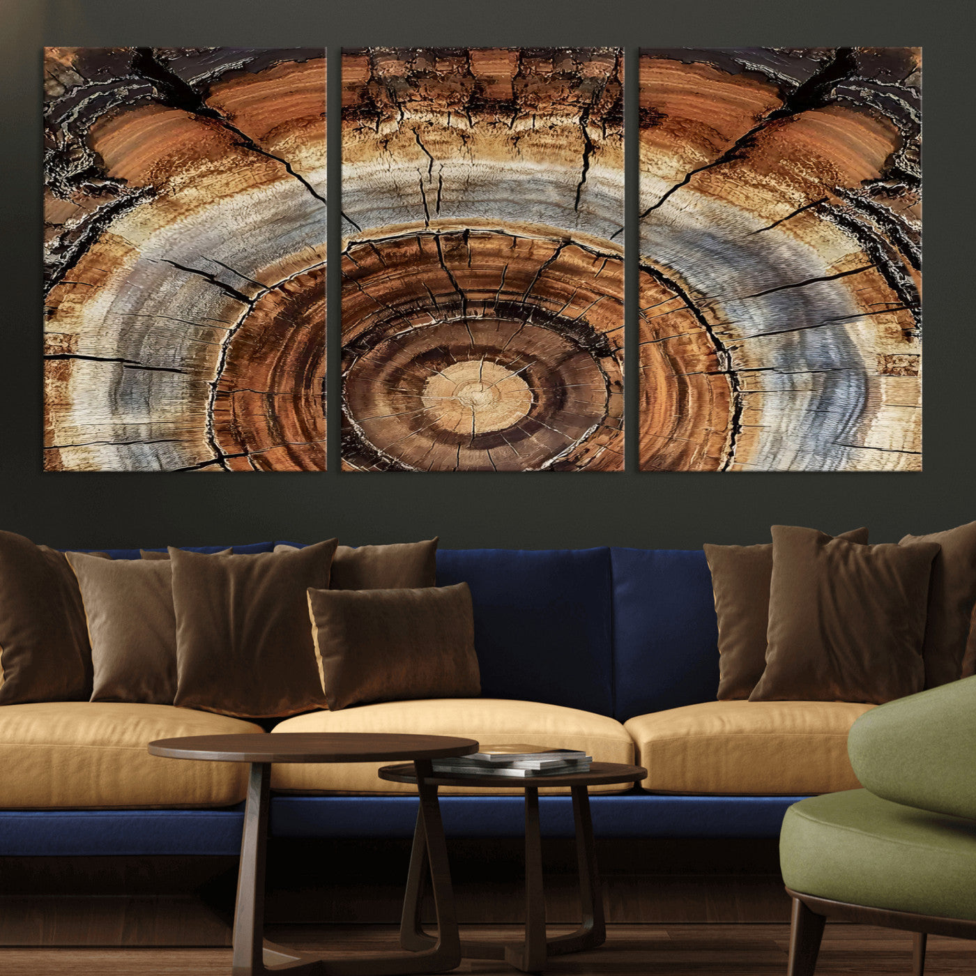 Tree Rings Wall Art Canvas Print – Rustic Wood Texture