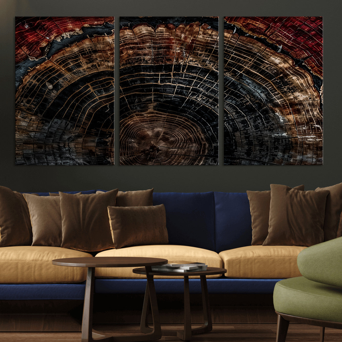 Dark Wood Ring Wall Art Canvas Print – Framed Abstract Tree