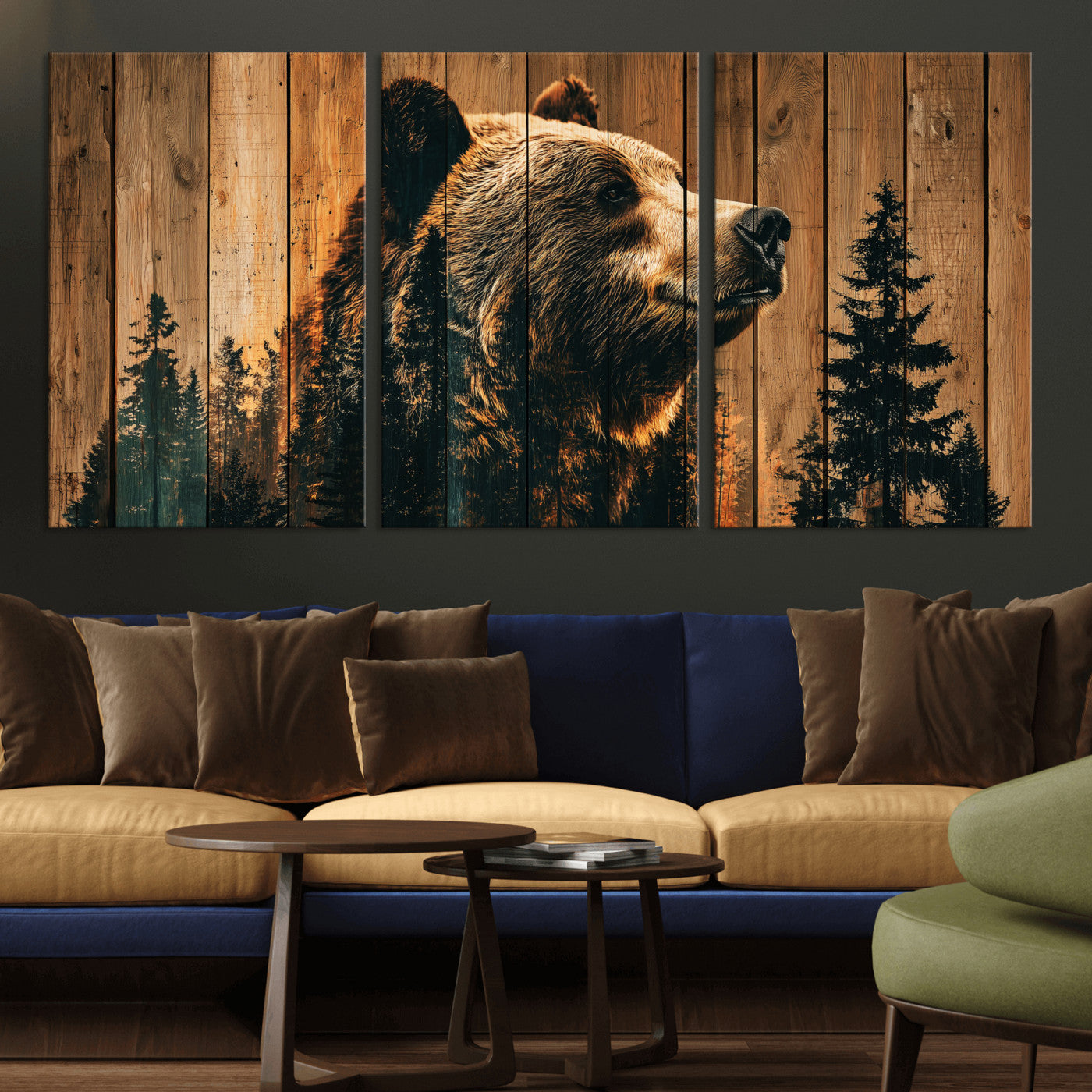 Rustic Bear Wall Art Canvas Print – Woodland Wildlife