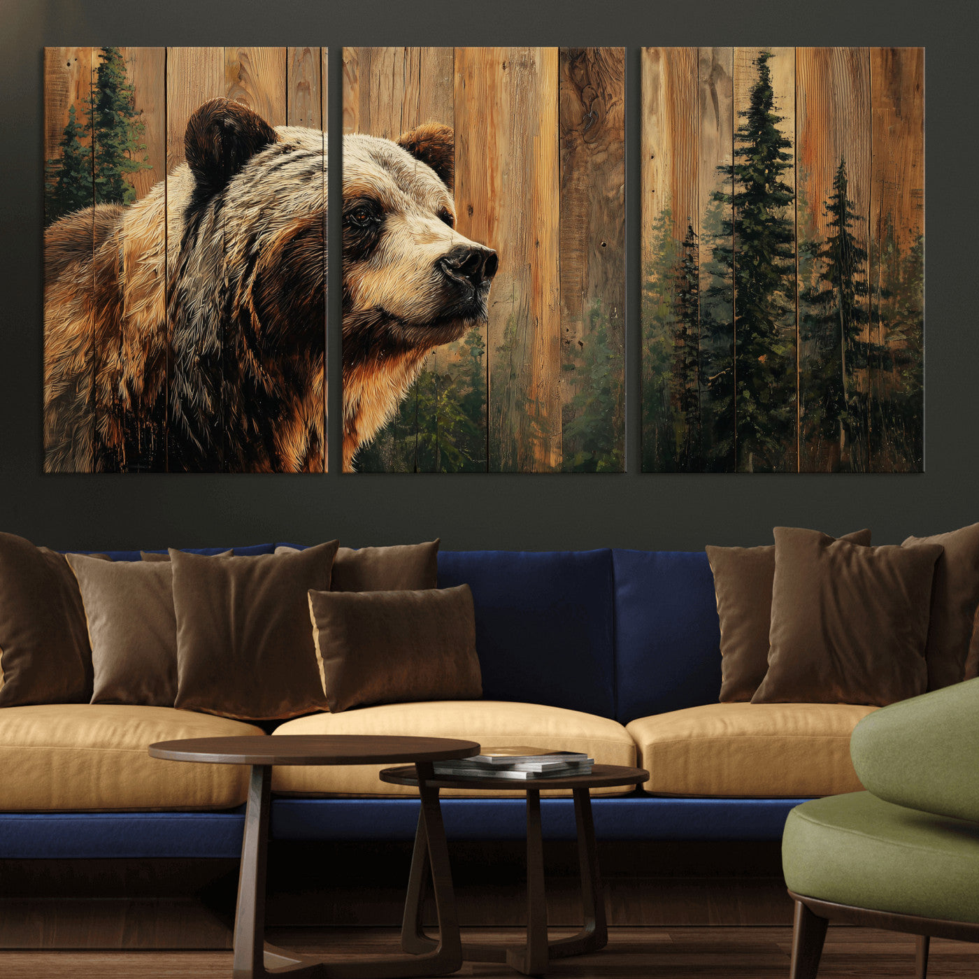 Grizzly Bear Wall Art Canvas Print, Rustic Wildlife Bear