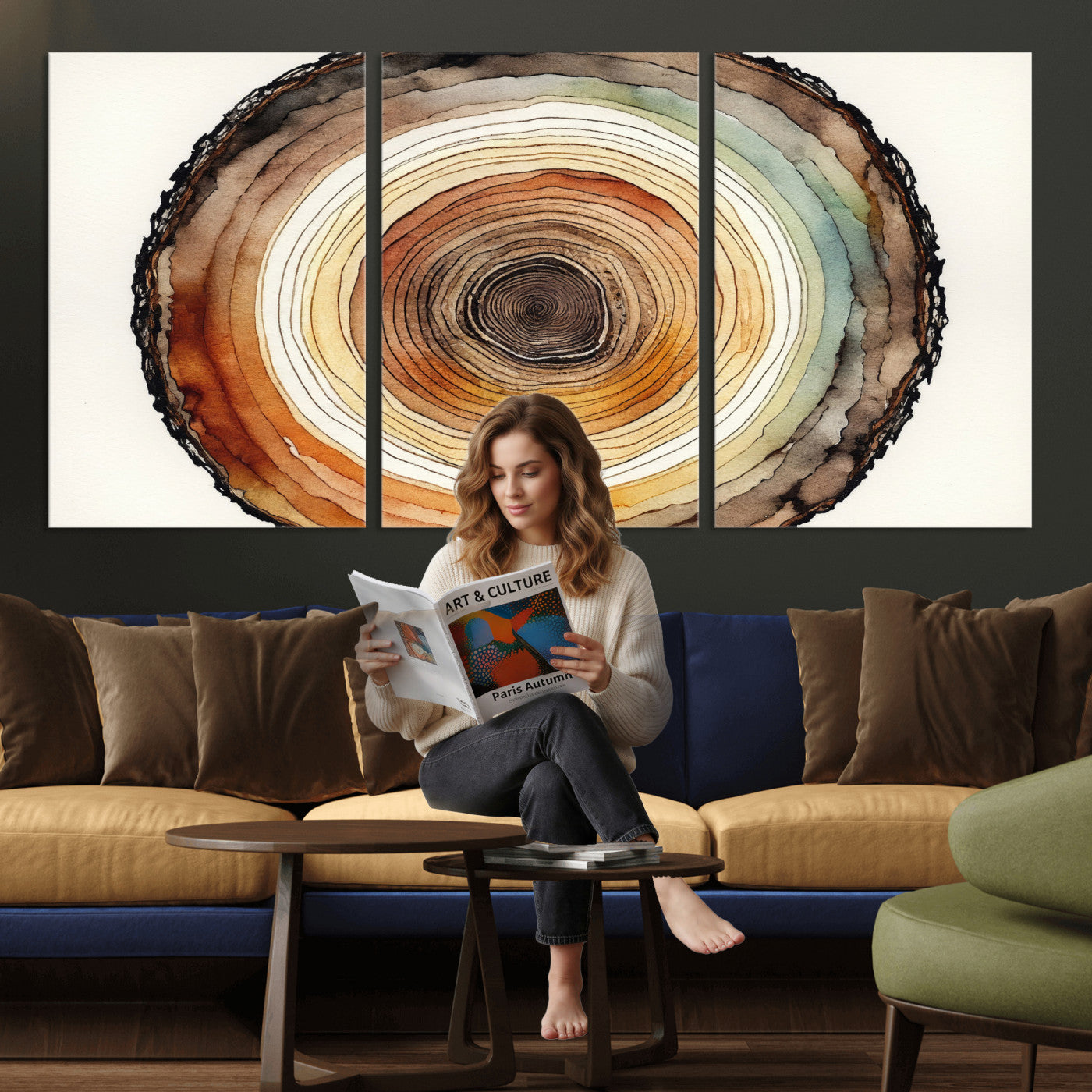 Natural Wood Slice Wall Art Canvas Print, Tree Ring Wall