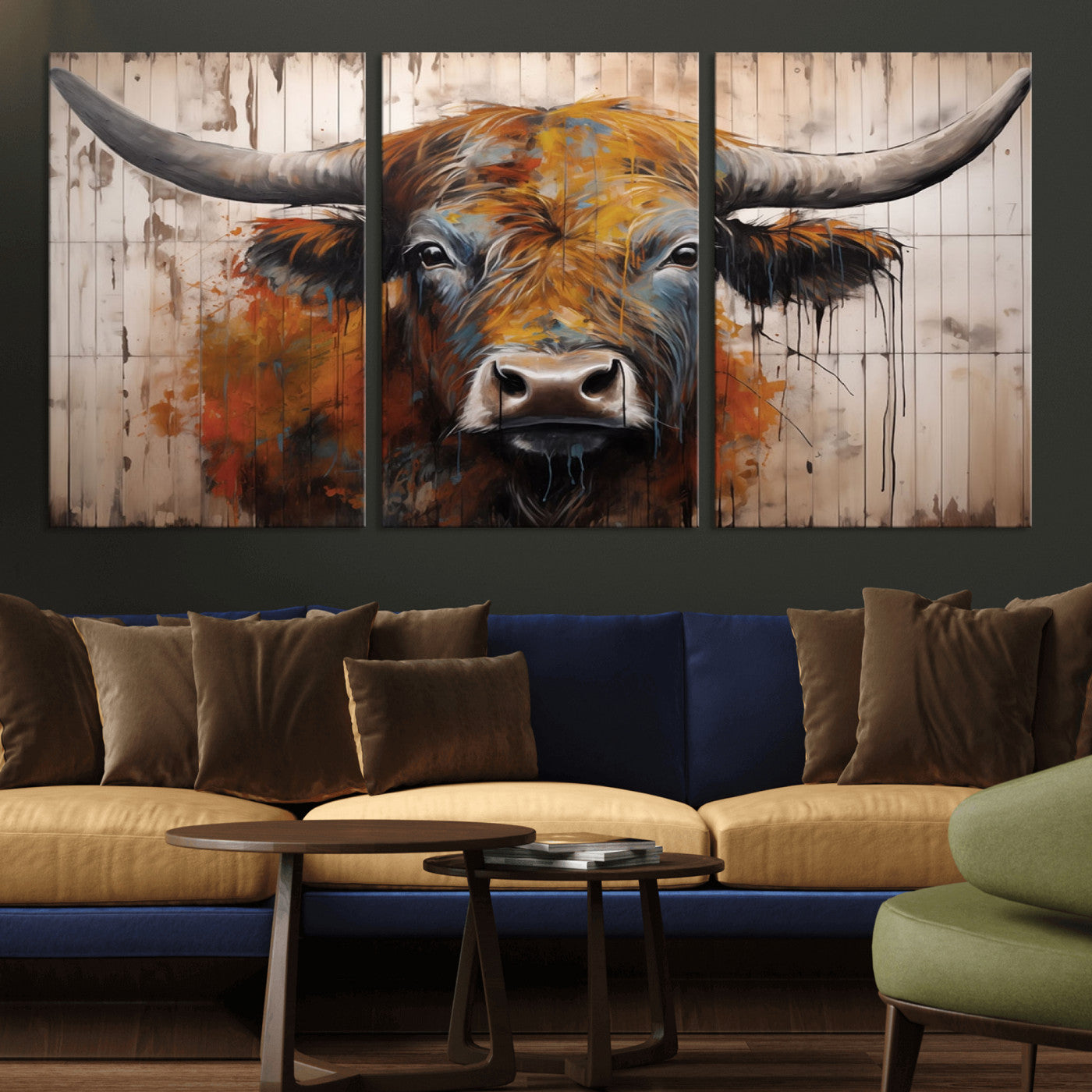 Scottish Highland Cow Cattle Art Print on Wood Style