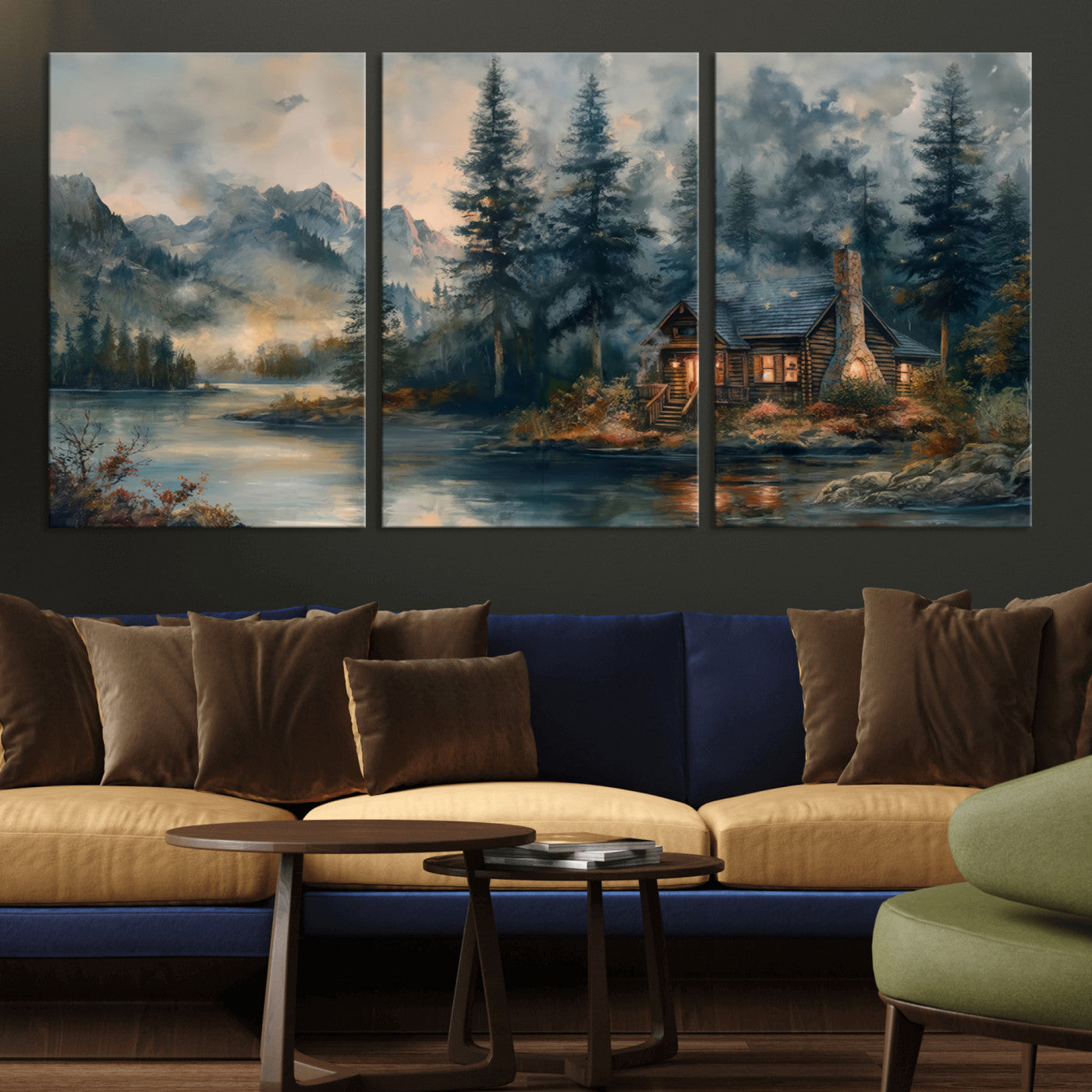 Rustic Cabin Woods Wall Art Print | Lake in a Forest Canvas