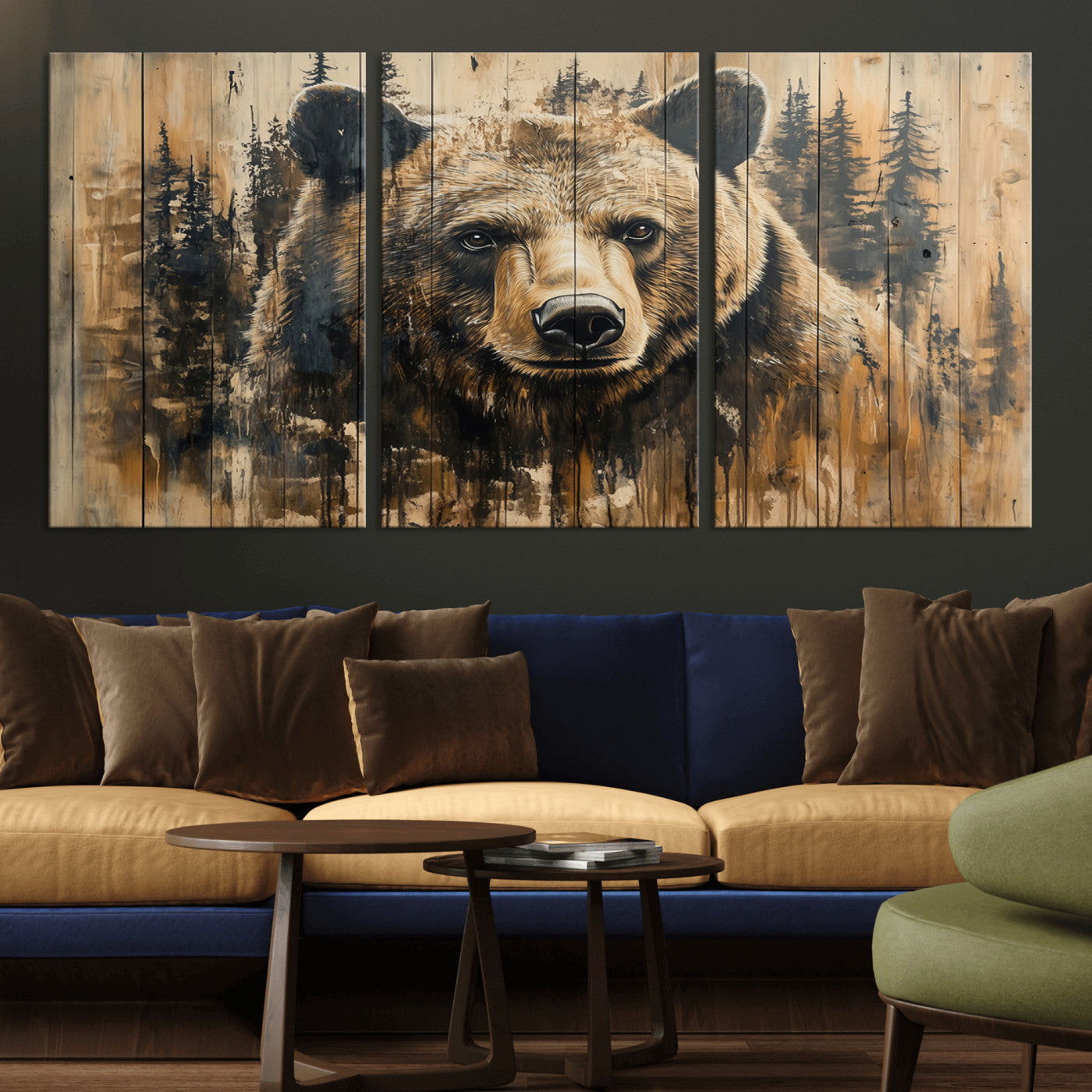 Majestic Grizzly 399 Bear Wall Art | 3-Panel Rustic Canvas