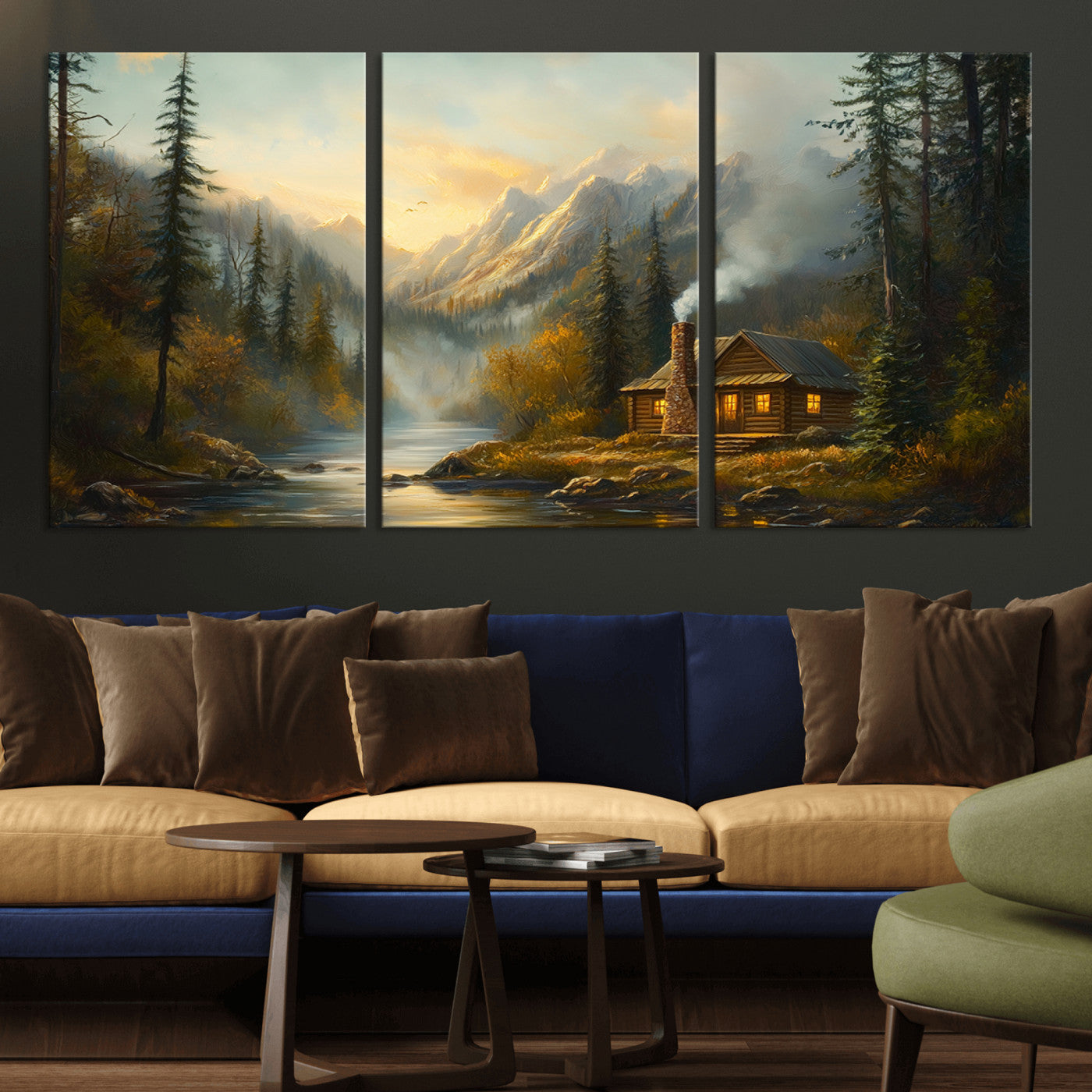 Wood Cabin Retreat Mountain at Sunset Wall Art Print -