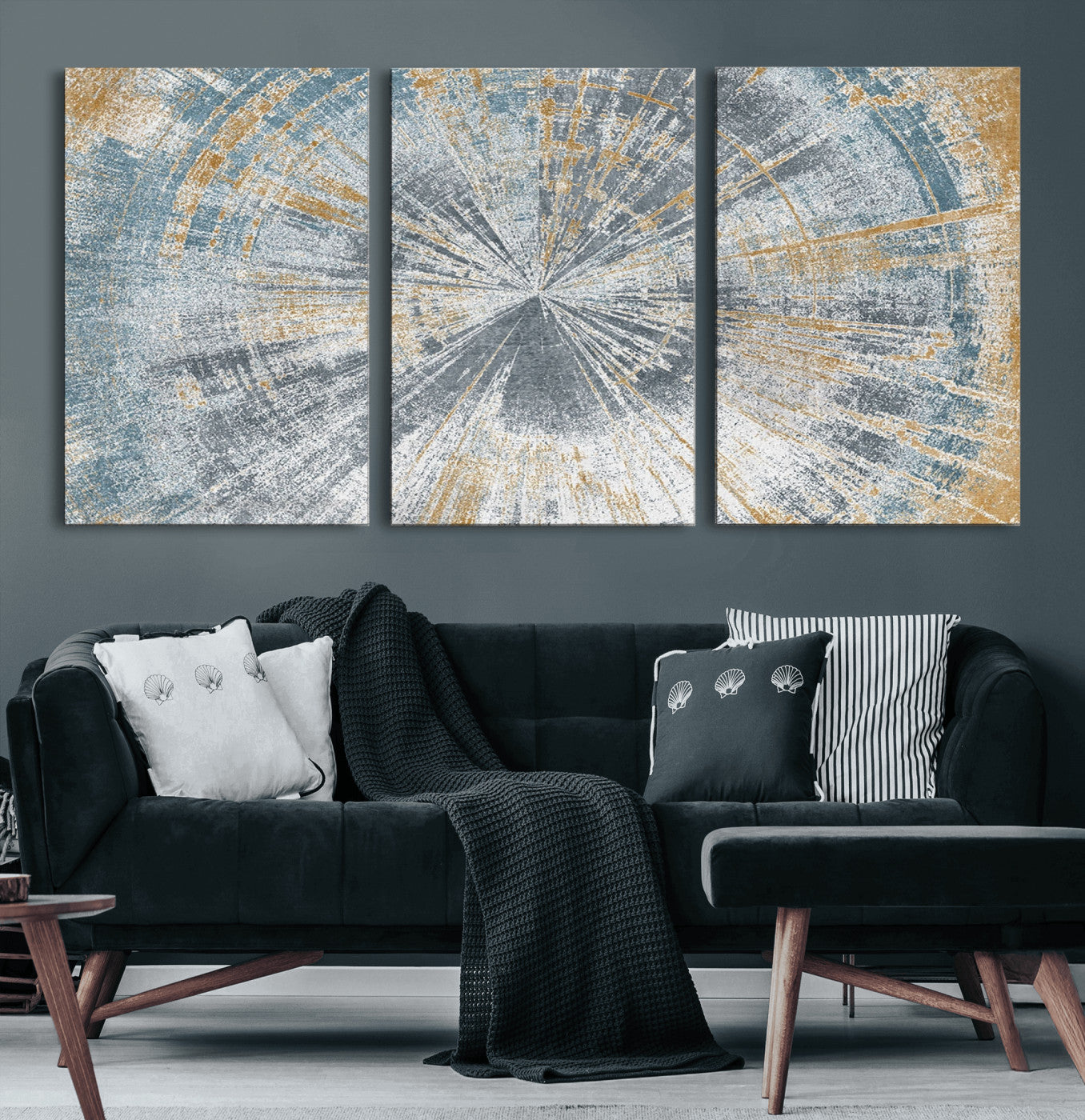 Radiant Abstract Wood Rings Canvas Art – Modern Triptych