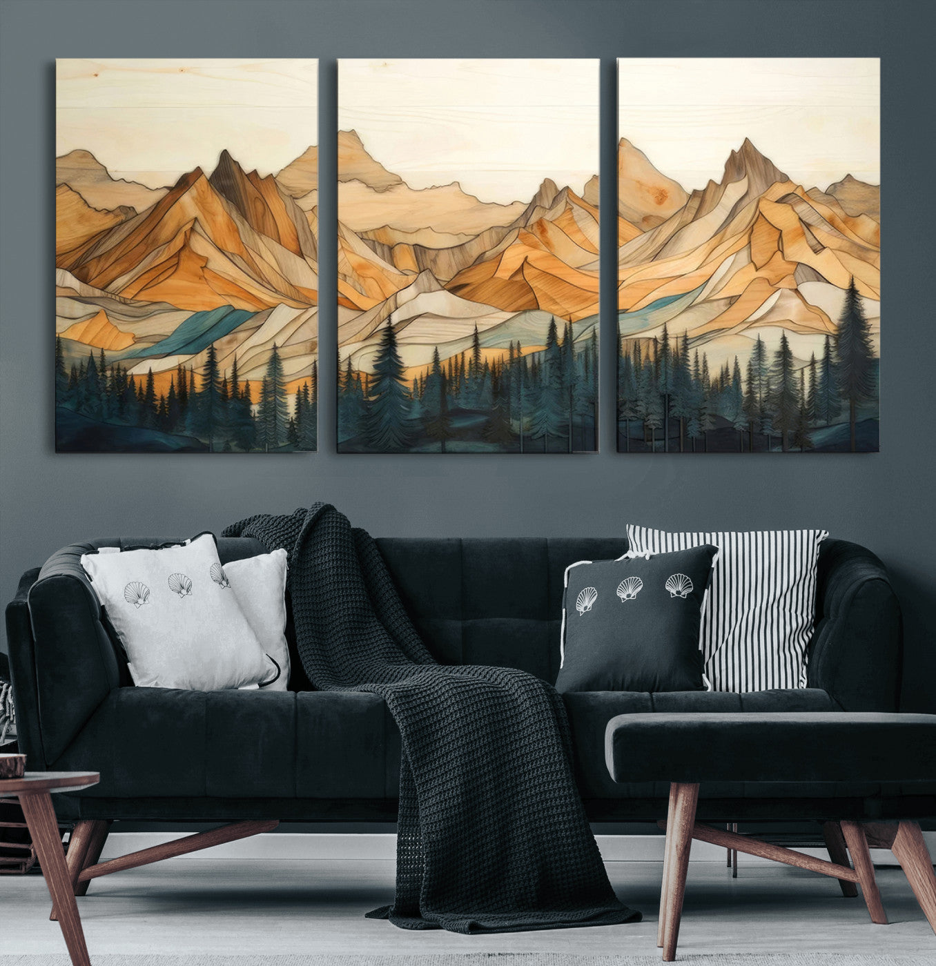 Rustic Wood Mountain Wall Art Print | Triptych Giclee Print