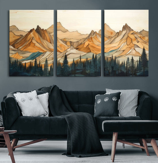 Rustic Wood Mountain Wall Art Print | Triptych Giclee Print