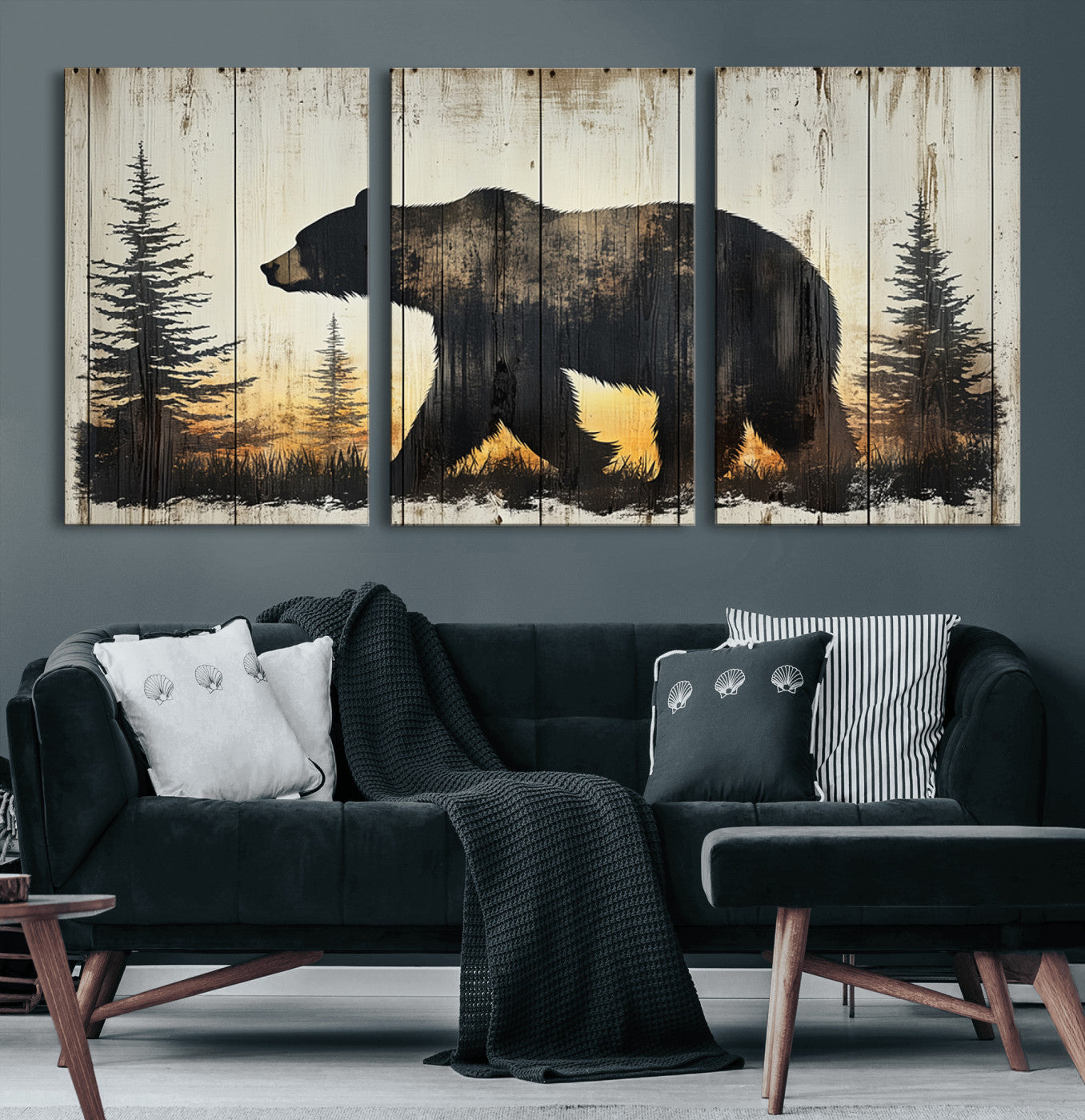 Vintage Bear Wall Art Canvas Print for Farmhouse - Mountain