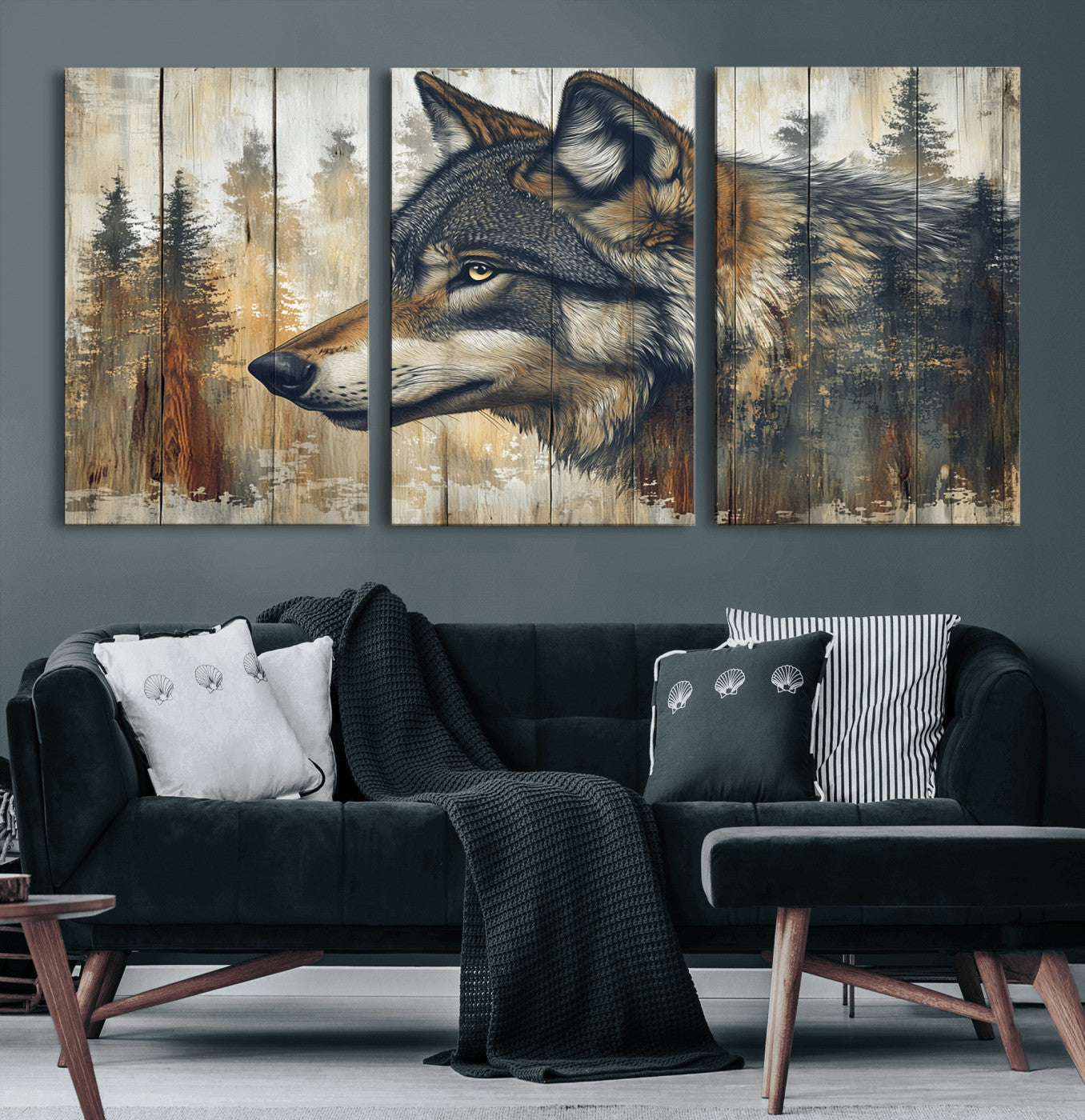 Rustic Wolf Wall Art Canvas Print – Vintage Woodland