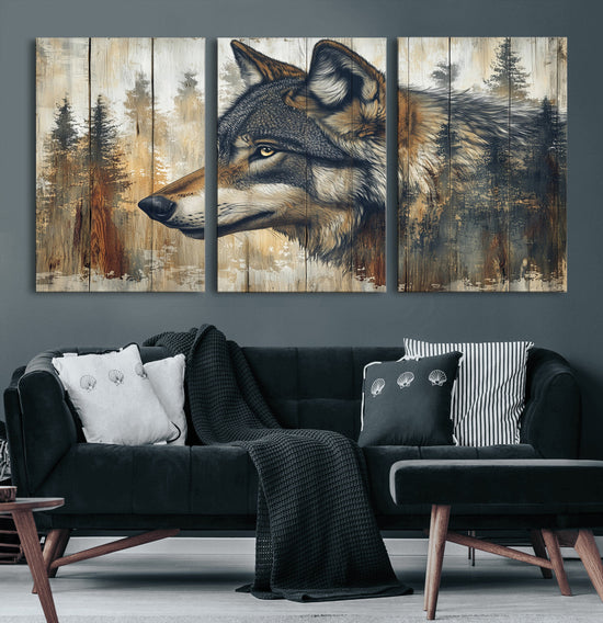 Rustic Wolf Wall Art Canvas Print – Vintage Woodland