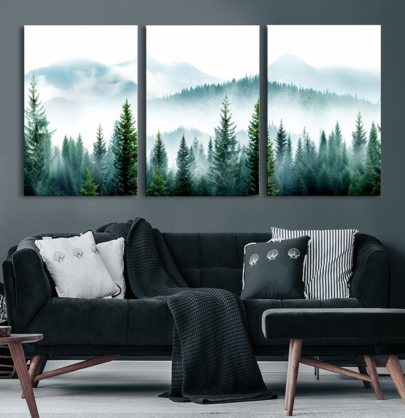 Pine Forest Wall Art Canvas Print – Misty Mountains Foggy