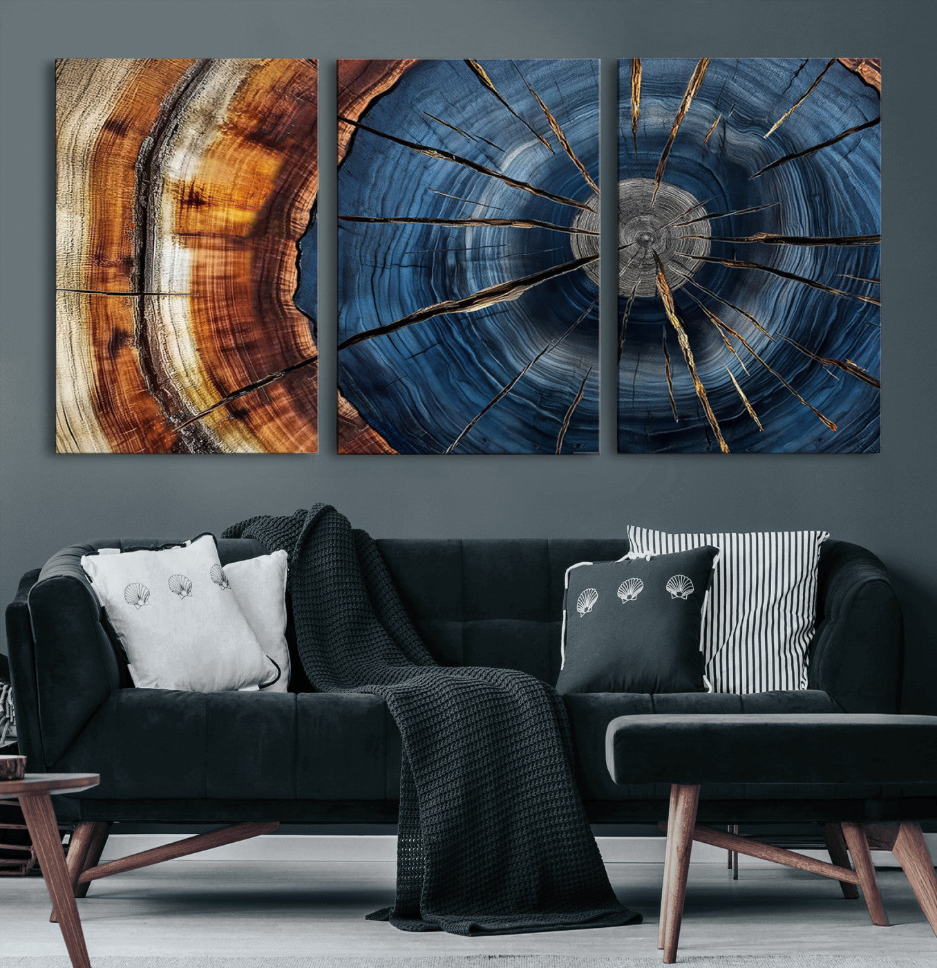 Framed Abstract Tree Ring Wall Art Print Natural Rustic Wood