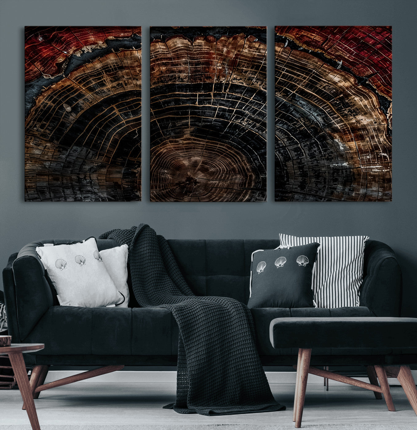 Dark Wood Ring Wall Art Canvas Print – Framed Abstract Tree