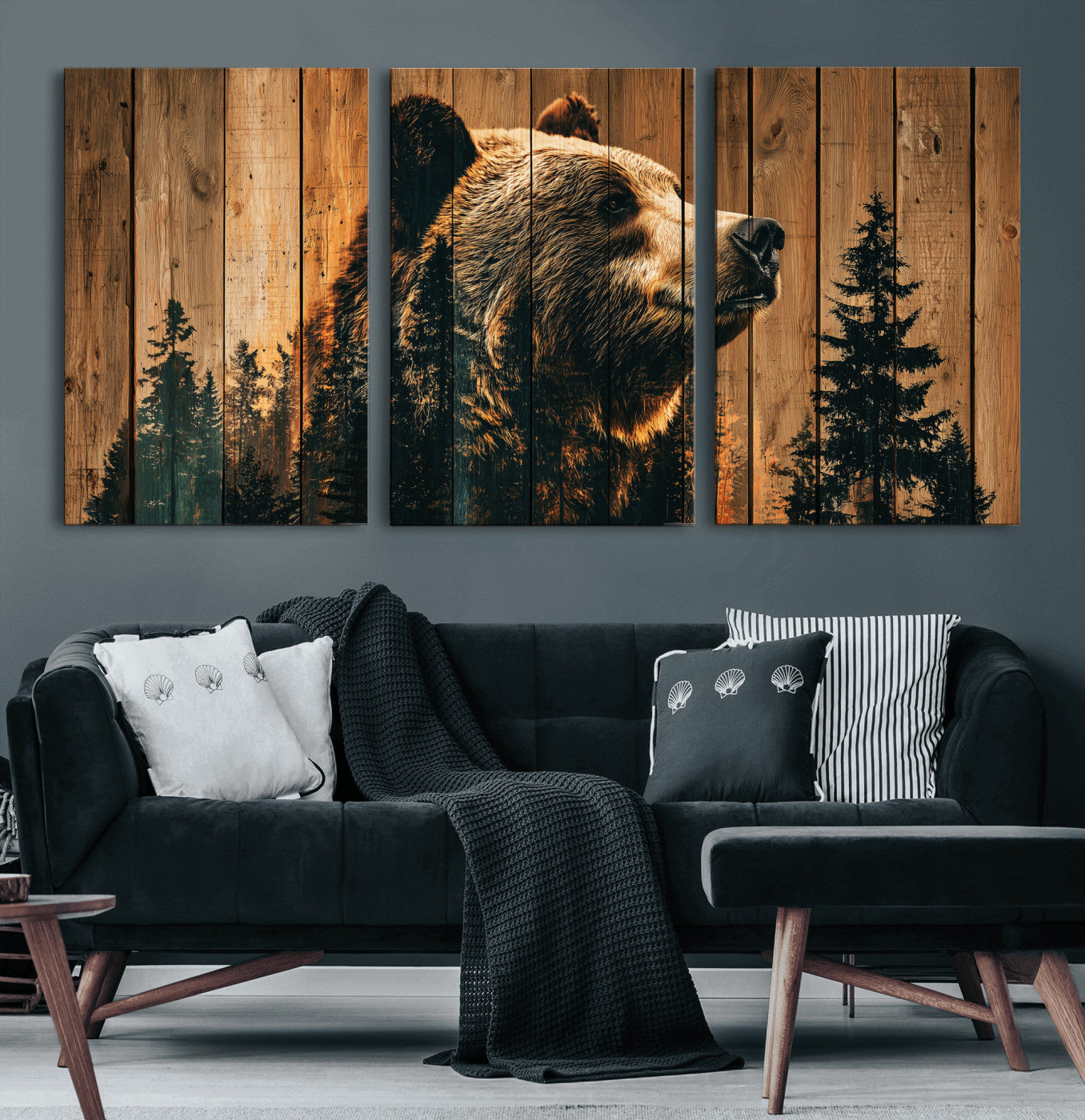 Rustic Bear Wall Art Canvas Print – Woodland Wildlife