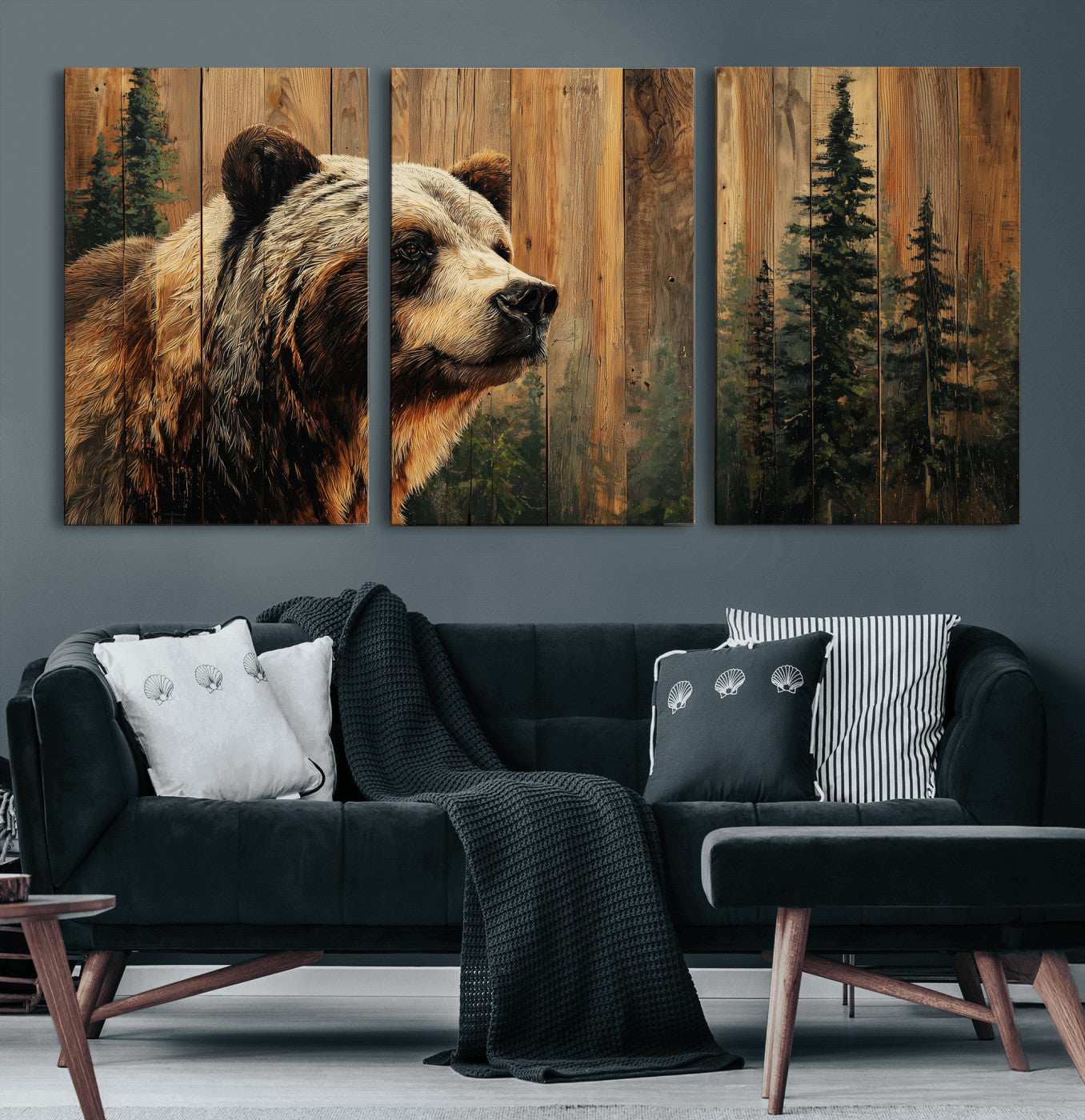 Grizzly Bear Wall Art Canvas Print, Rustic Wildlife Bear