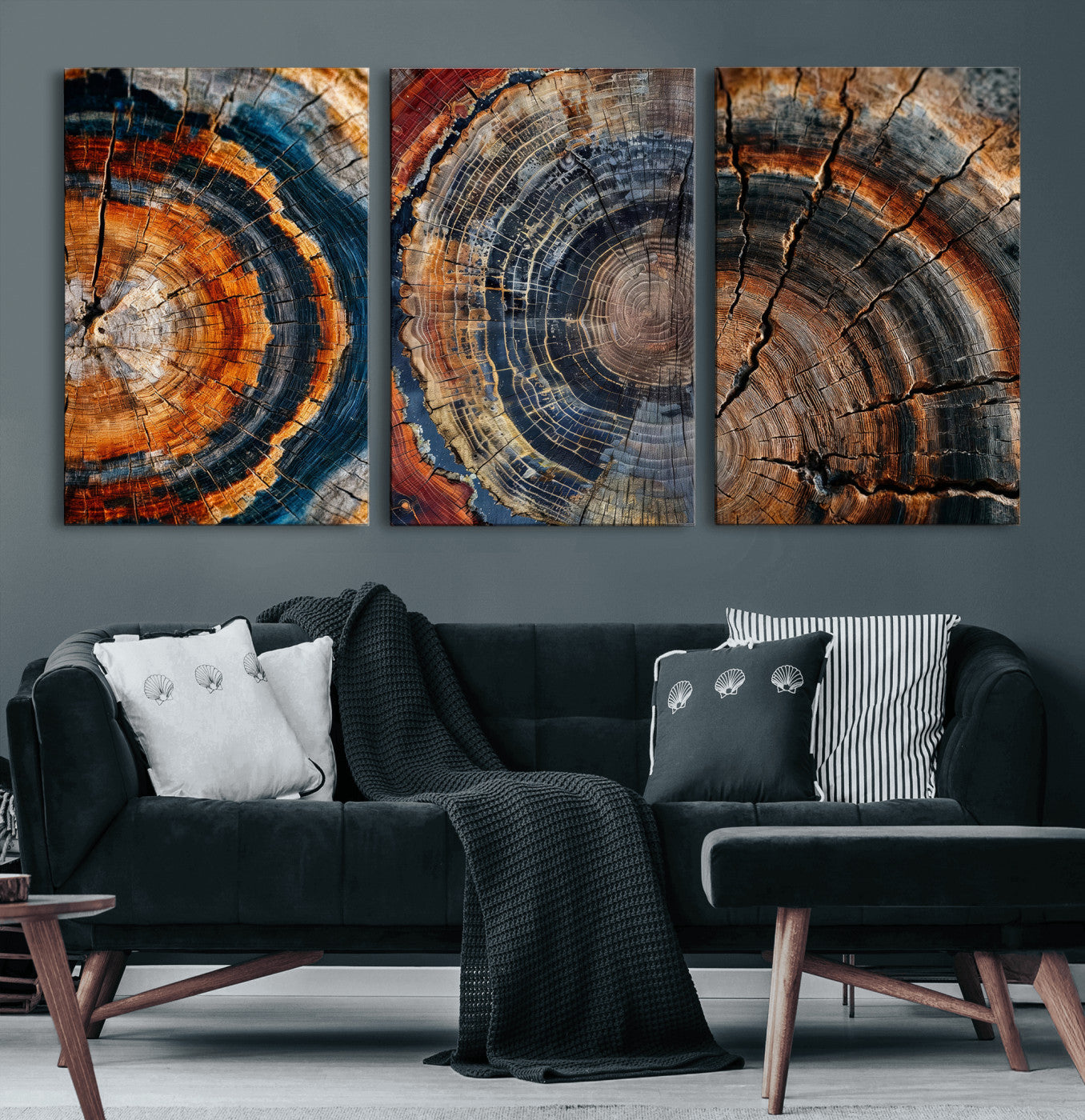 Tree Ring Canvas Wall Art, Wood Cross Section Triptych