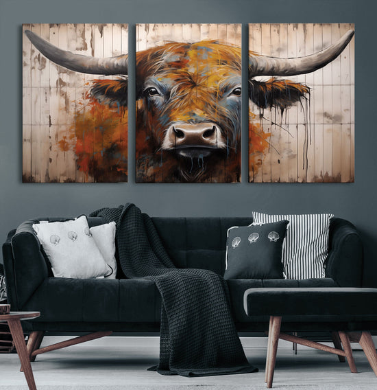 Scottish Highland Cow Cattle Art Print on Wood Style