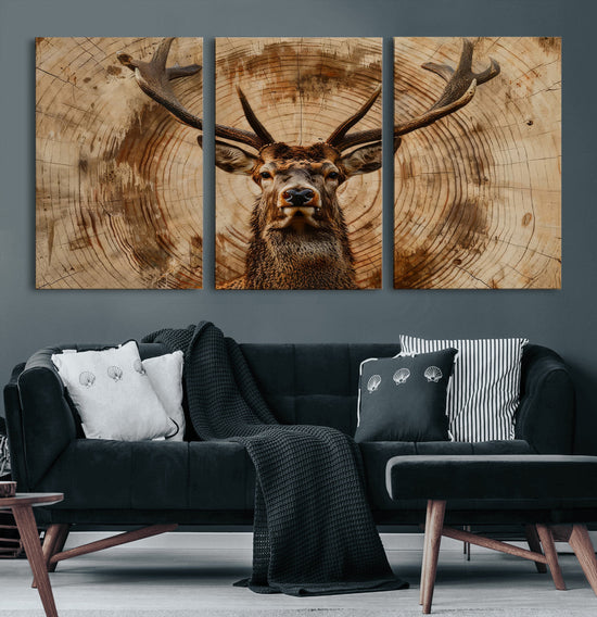 Wood Abstract Deer Wall Art | Rustic Wildlife Canvas Print |