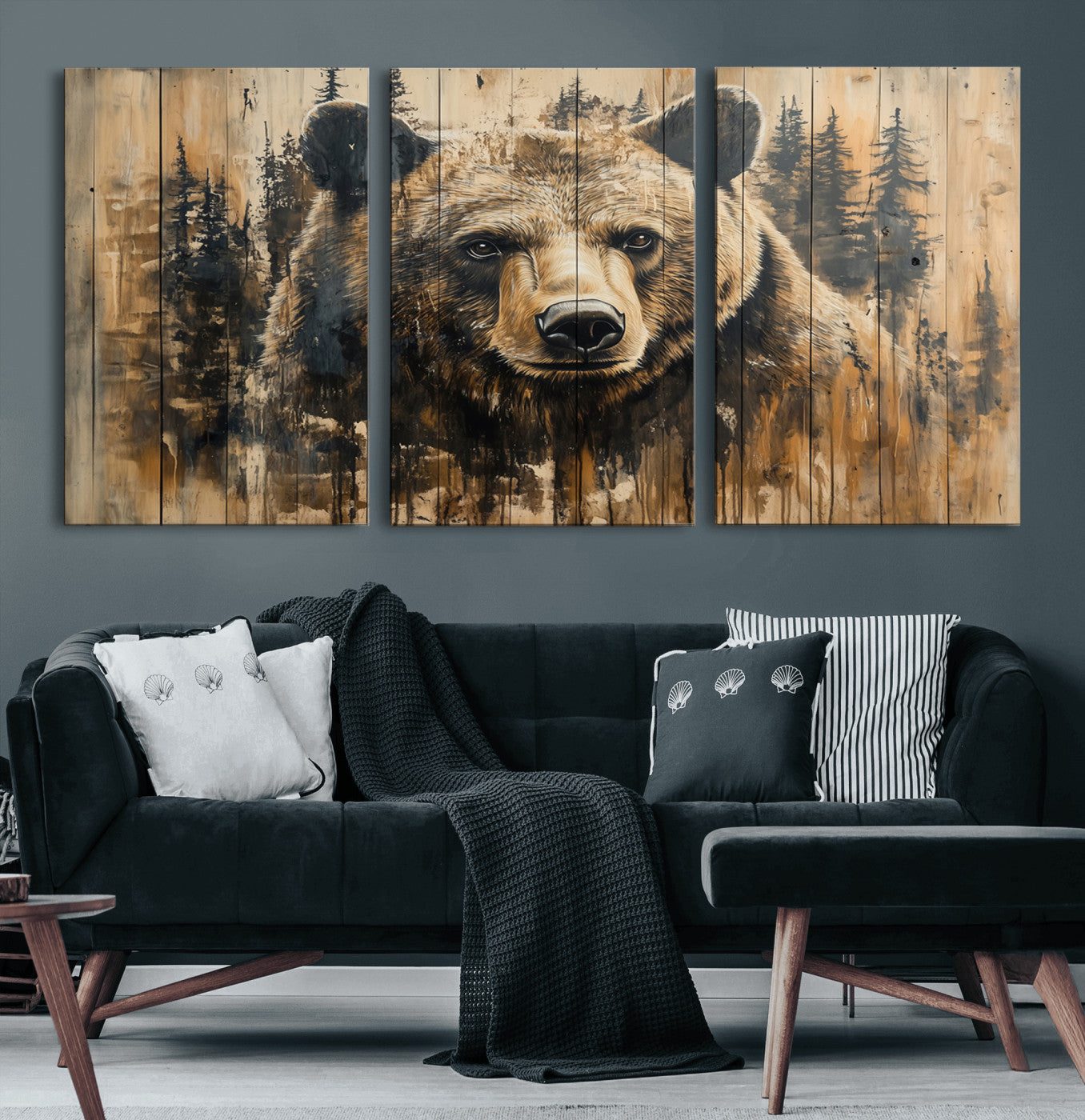Majestic Grizzly 399 Bear Wall Art | 3-Panel Rustic Canvas