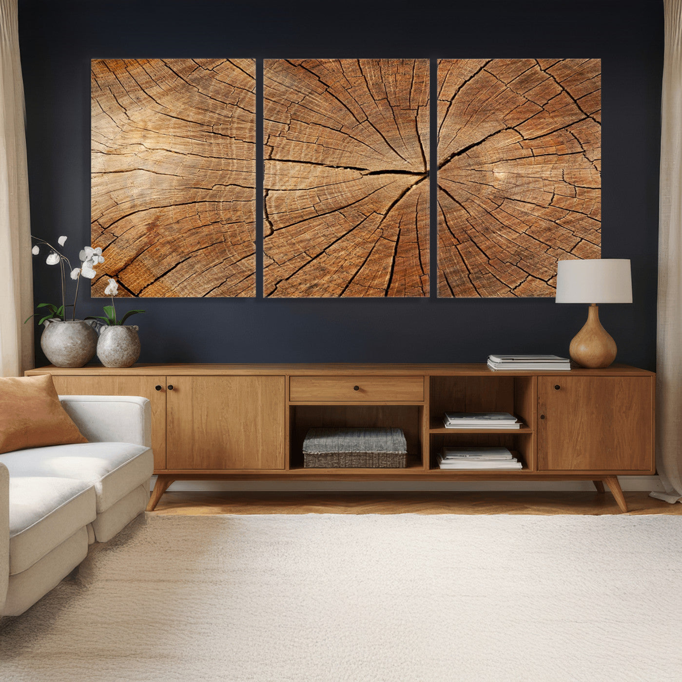 Tree Ring Canvas Art, Rustic Wood Grain Wall Art, Tree Slice