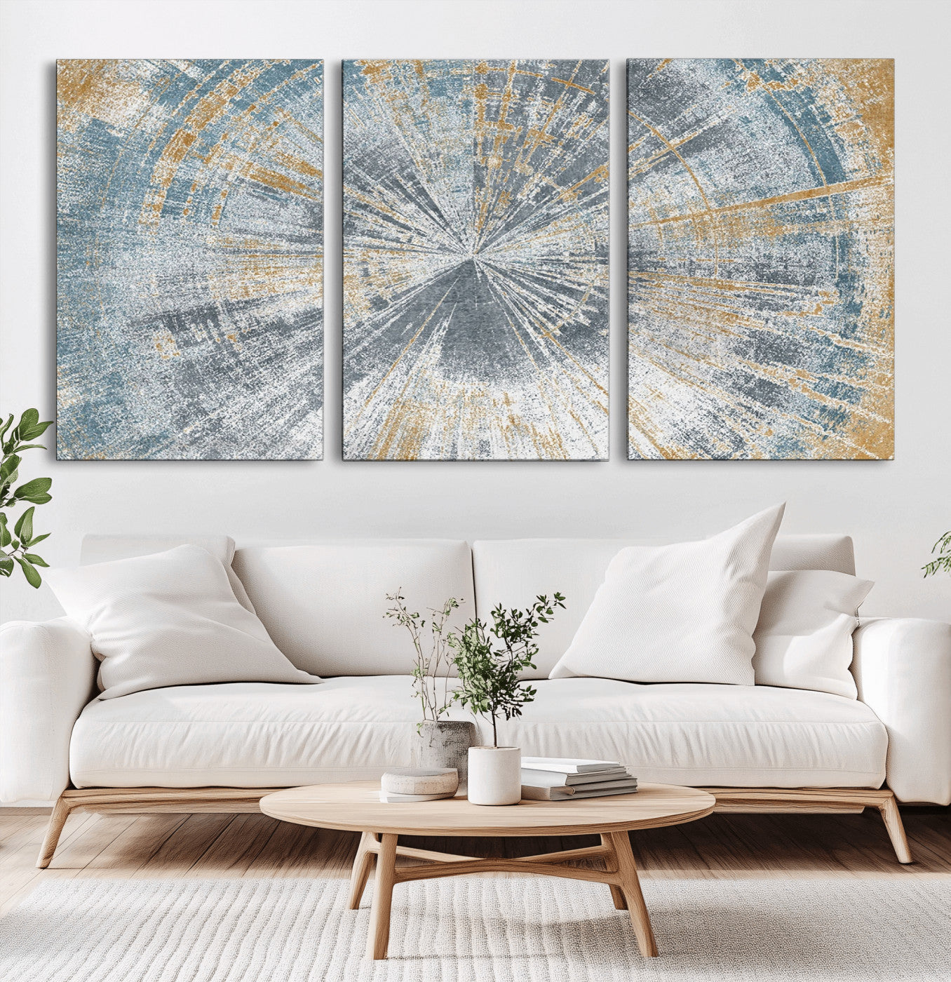 Radiant Abstract Wood Rings Canvas Art – Modern Triptych