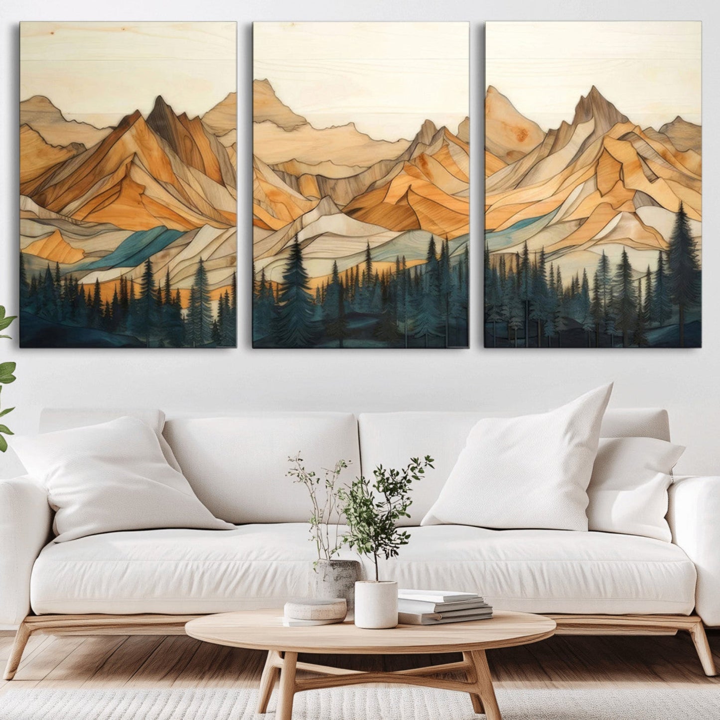 Rustic Wood Mountain Wall Art Print | Triptych Giclee Print