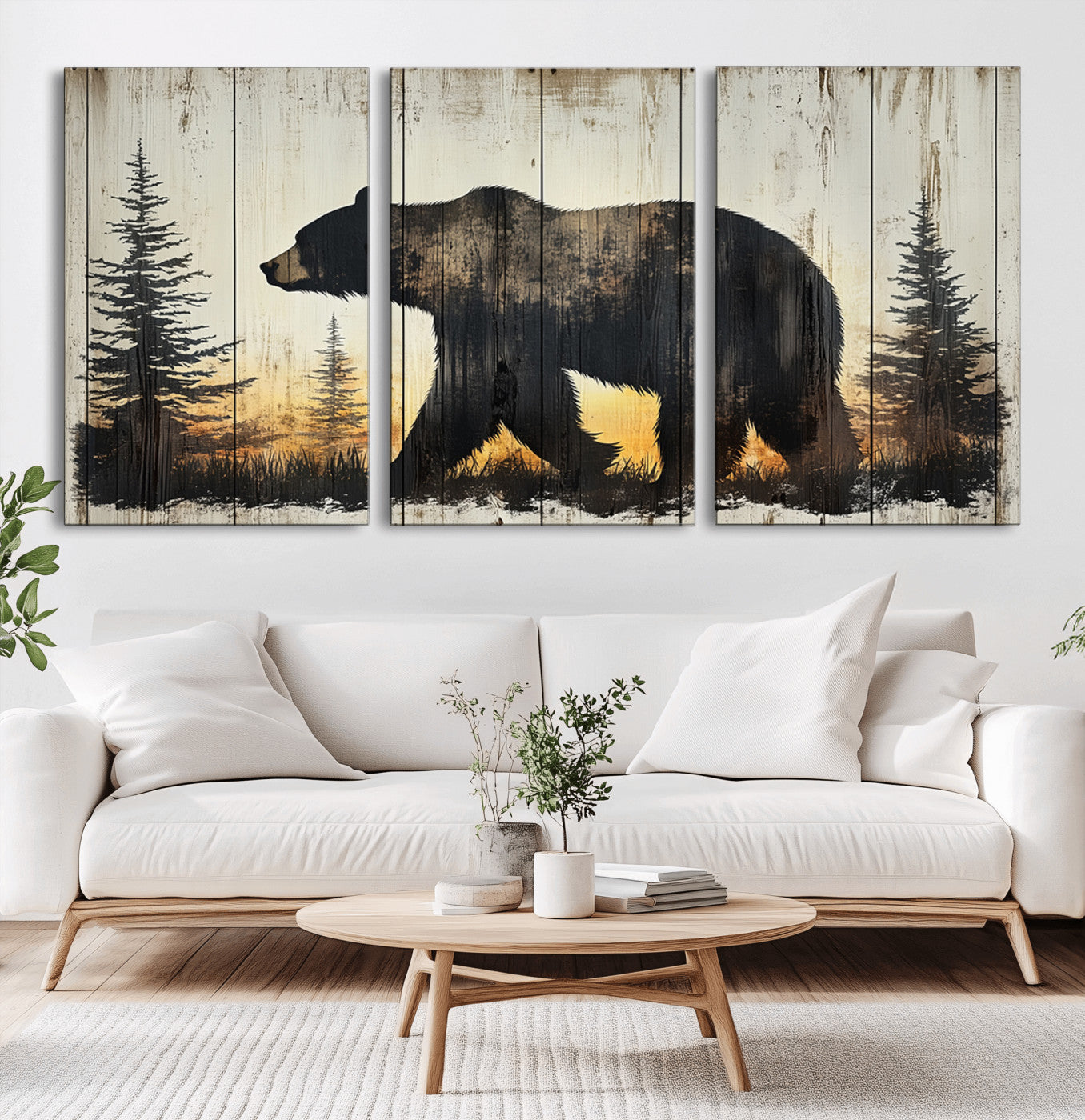 Vintage Bear Wall Art Canvas Print for Farmhouse - Mountain