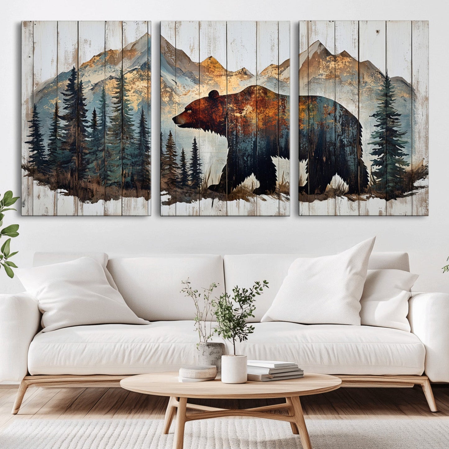 Rustic Grizzly 399 Bear and Mountain Wood Canvas Wall Art -