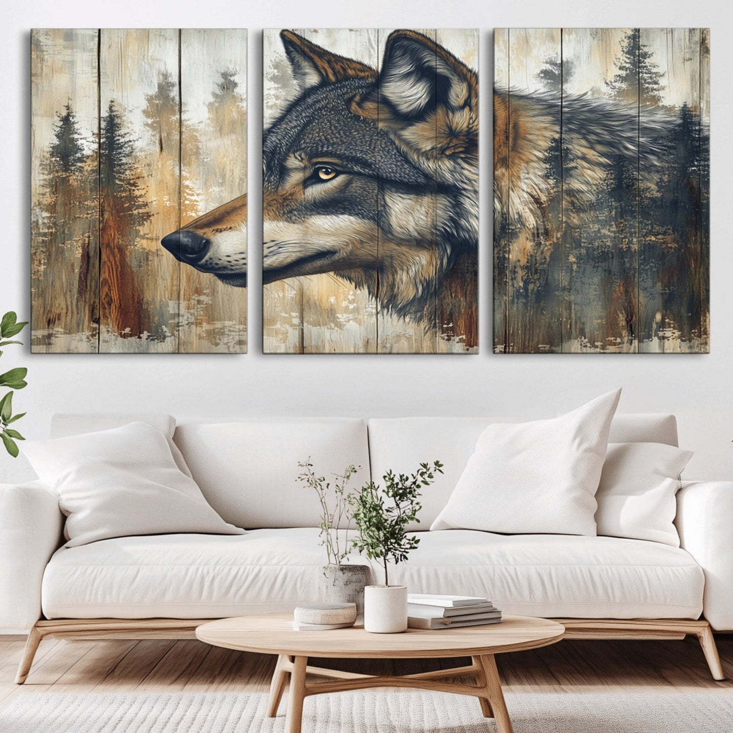 Rustic Wolf Wall Art Canvas Print – Vintage Woodland