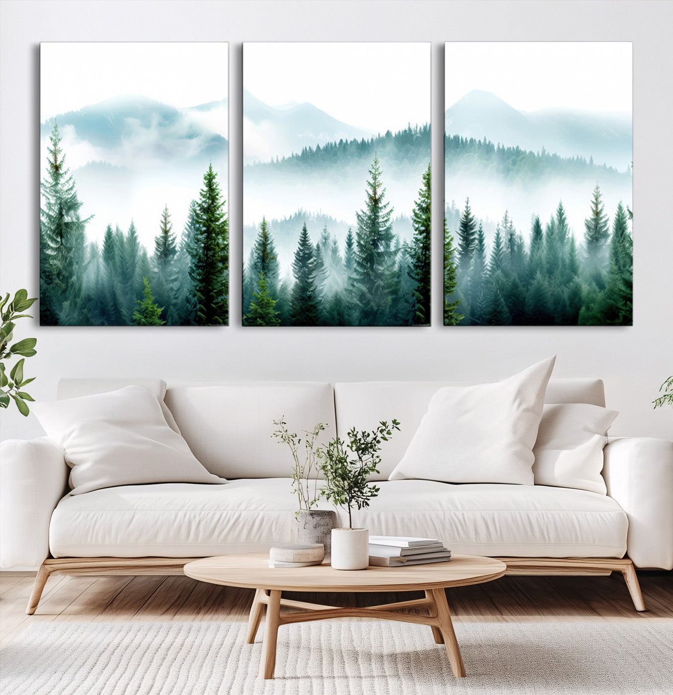 Pine Forest Wall Art Canvas Print – Misty Mountains Foggy