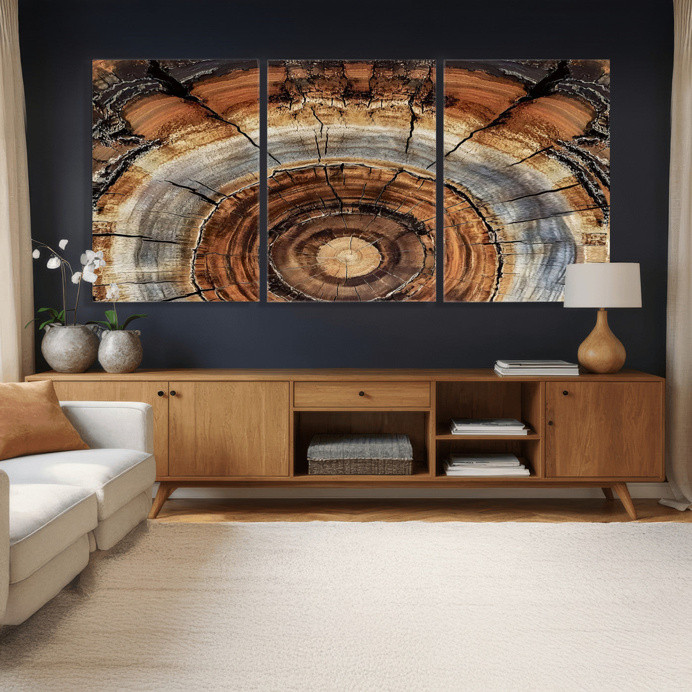 Tree Rings Wall Art Canvas Print – Rustic Wood Texture