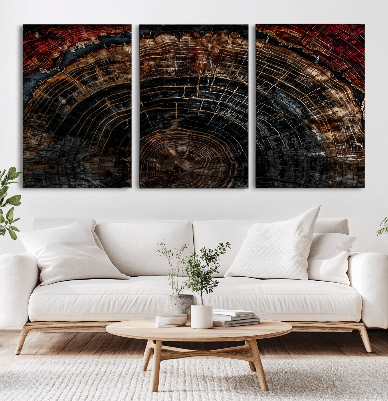 Dark Wood Ring Wall Art Canvas Print – Framed Abstract Tree