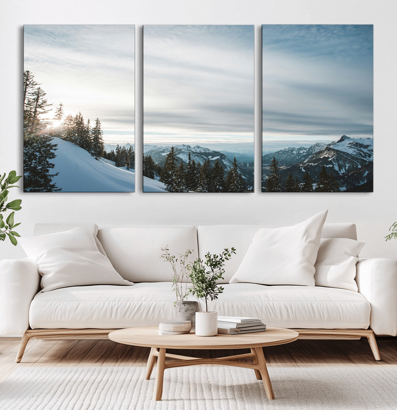 Snowy Mountains Wall Art Canvas Print – Framed Alpine
