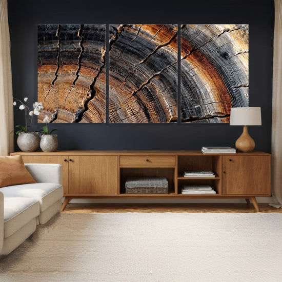 Abstract Tree Ring Wall Art Print – Natural Rustic Wood