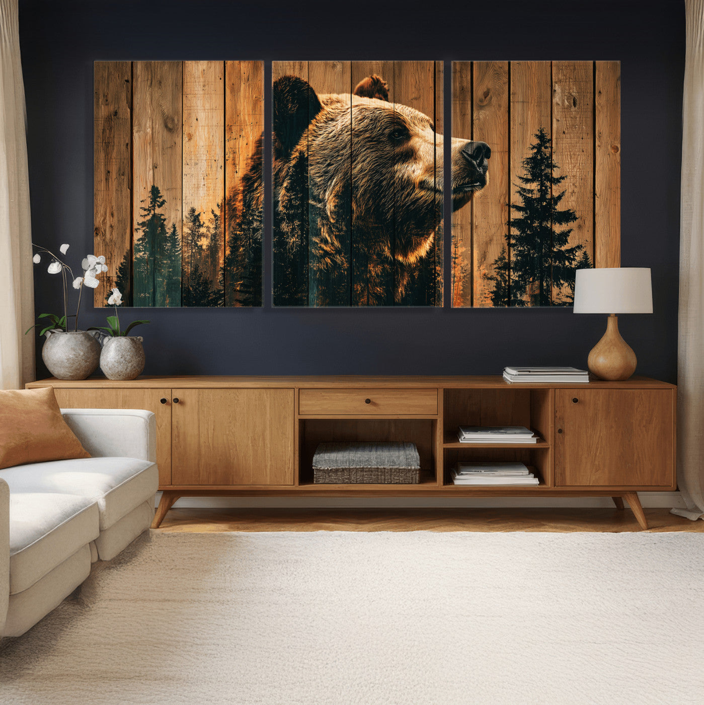 Rustic Bear Wall Art Canvas Print – Woodland Wildlife