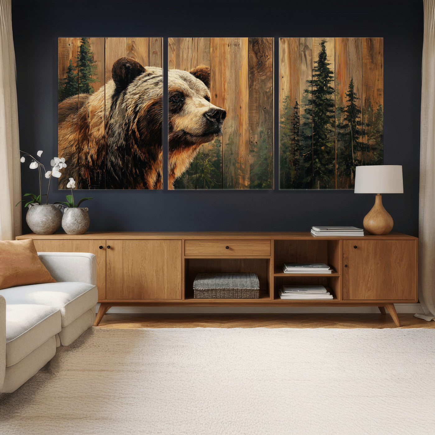 Grizzly Bear Wall Art Canvas Print, Rustic Wildlife Bear