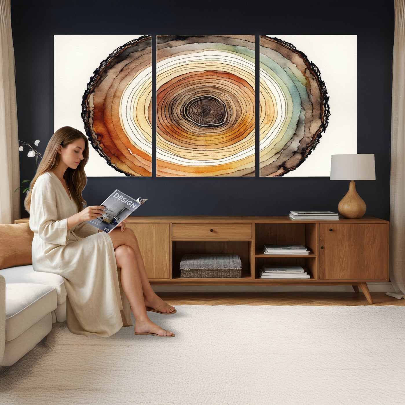 Natural Wood Slice Wall Art Canvas Print, Tree Ring Wall
