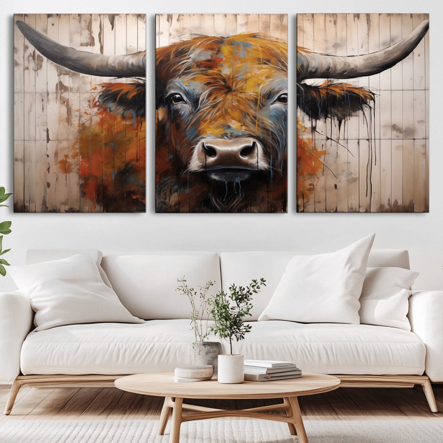 Scottish Highland Cow Cattle Art Print on Wood Style