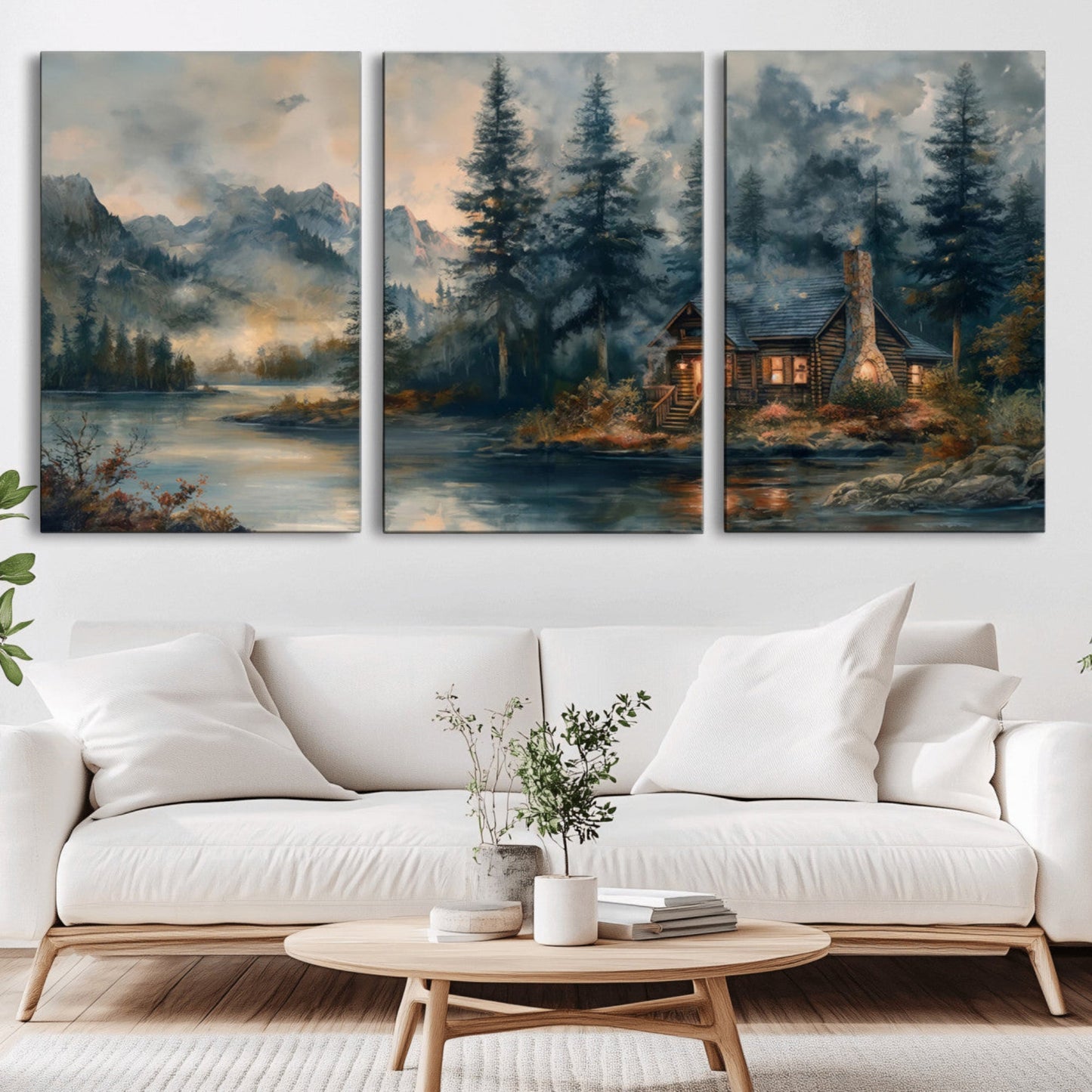 Rustic Cabin Woods Wall Art Print | Lake in a Forest Canvas