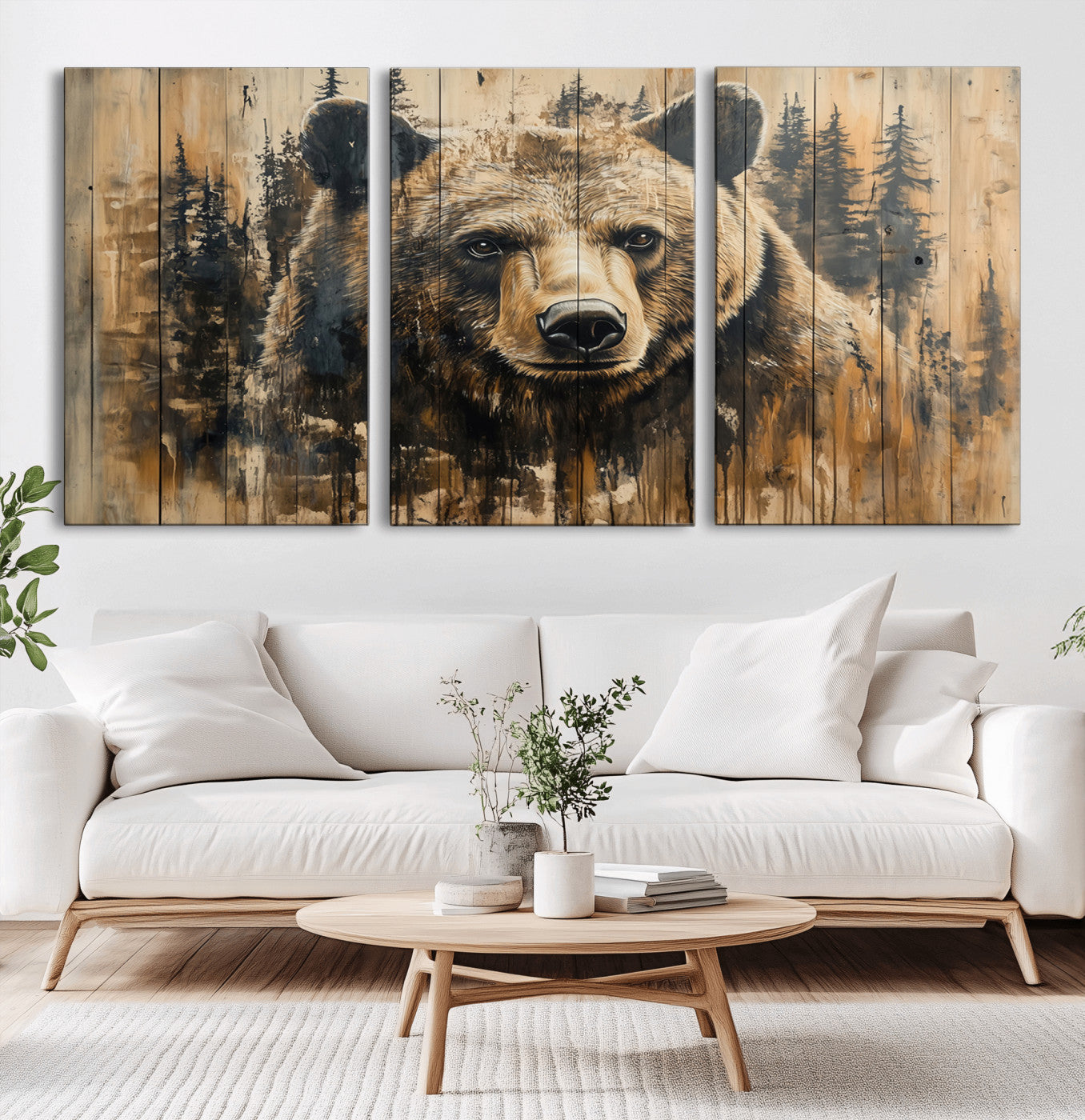 Majestic Grizzly 399 Bear Wall Art | 3-Panel Rustic Canvas
