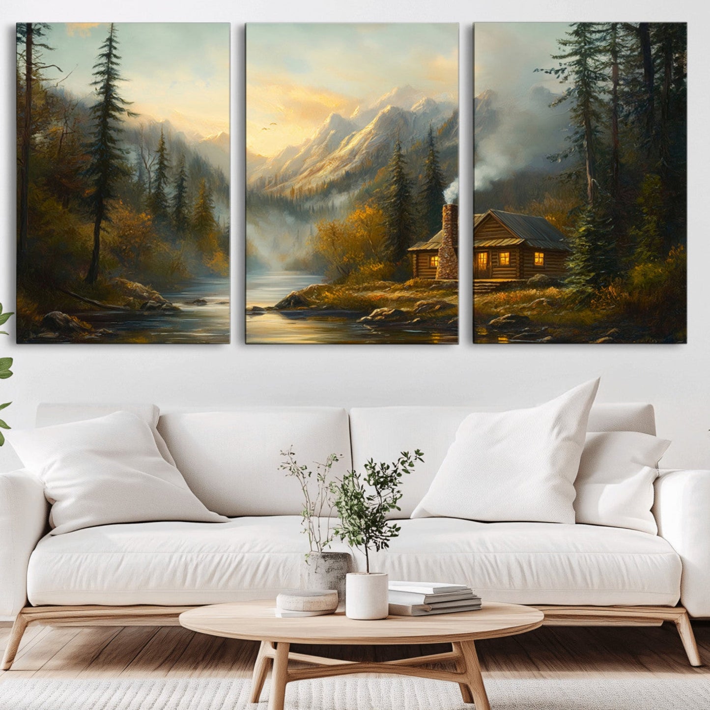 Wood Cabin Retreat Mountain at Sunset Wall Art Print -