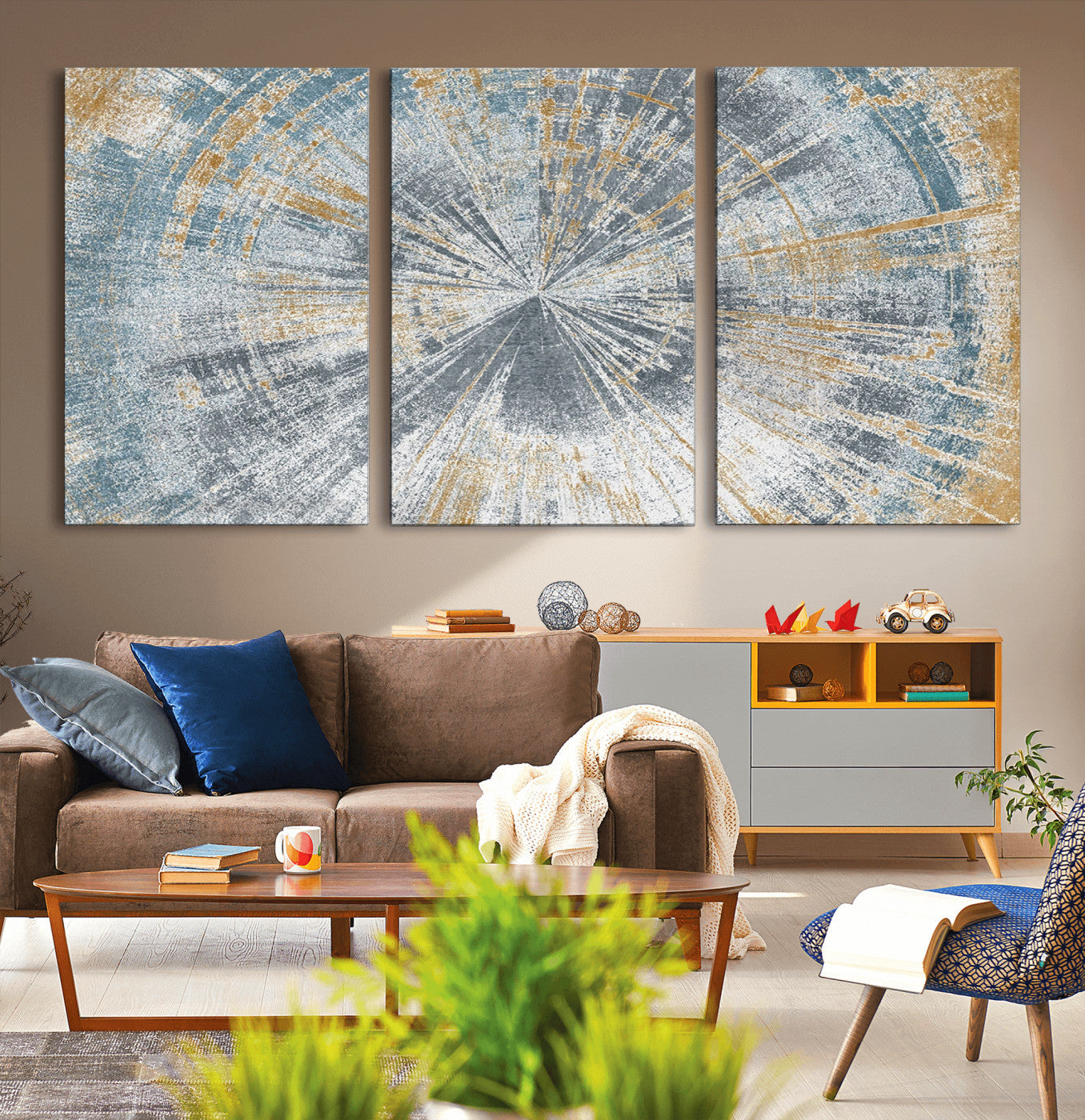 Radiant Abstract Wood Rings Canvas Art – Modern Triptych
