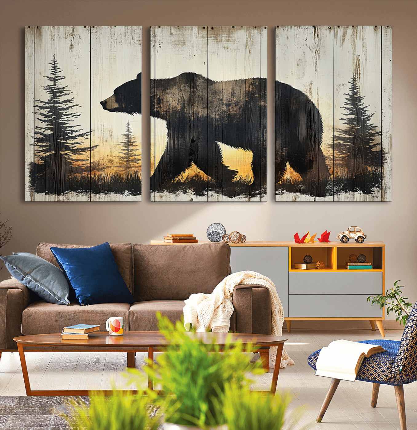 Vintage Bear Wall Art Canvas Print for Farmhouse - Mountain