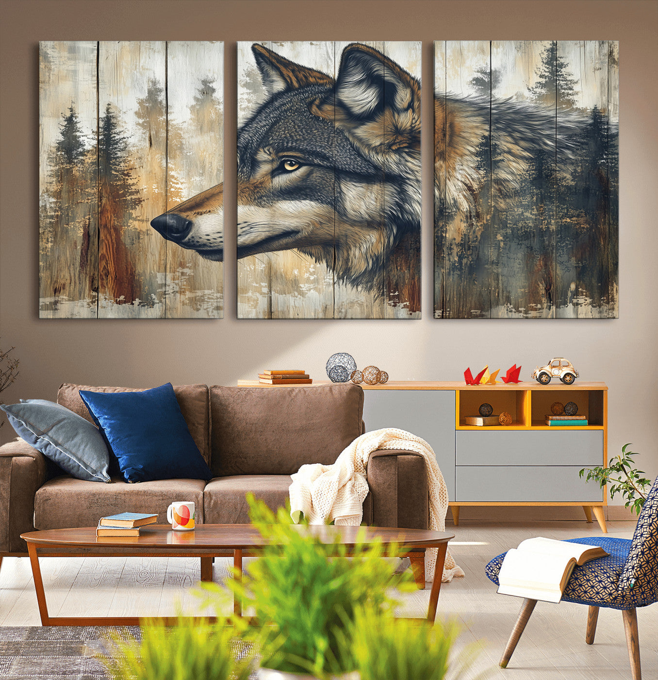 Rustic Wolf Wall Art Canvas Print – Vintage Woodland
