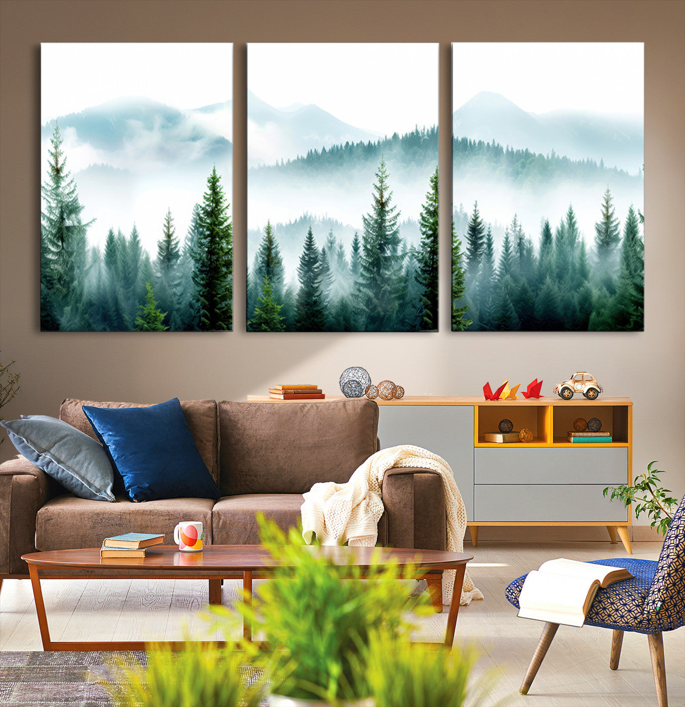 Pine Forest Wall Art Canvas Print – Misty Mountains Foggy