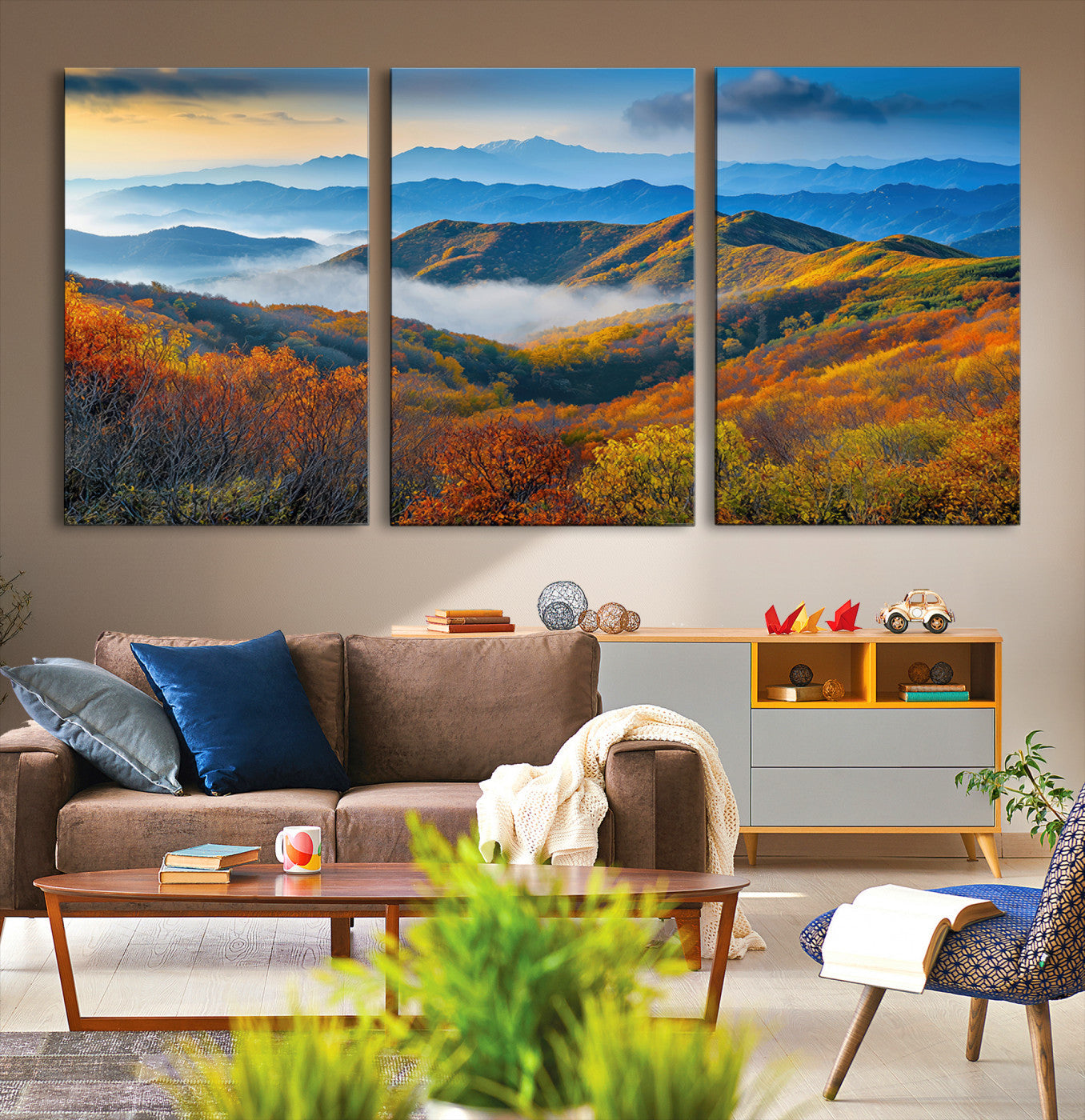 Autumn Mountains Wall Art Canvas Print – Foggy Peaks
