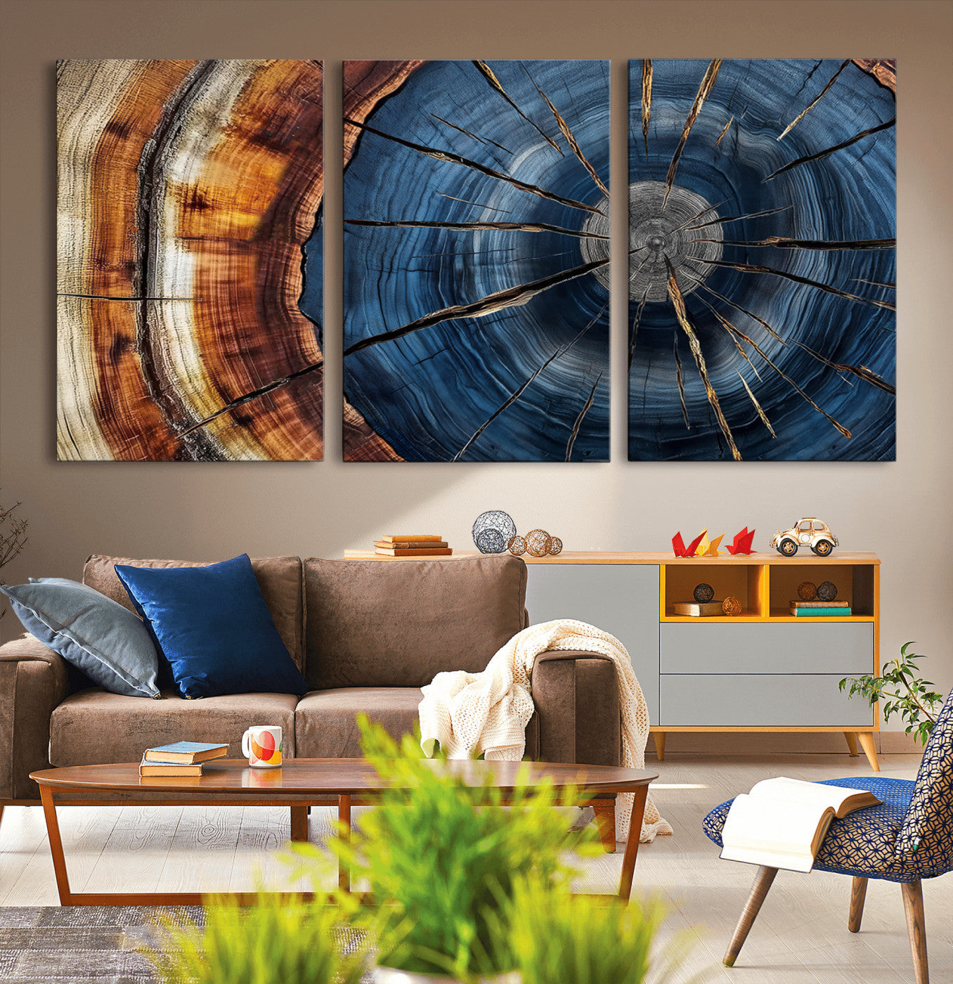 Framed Abstract Tree Ring Wall Art Print Natural Rustic Wood