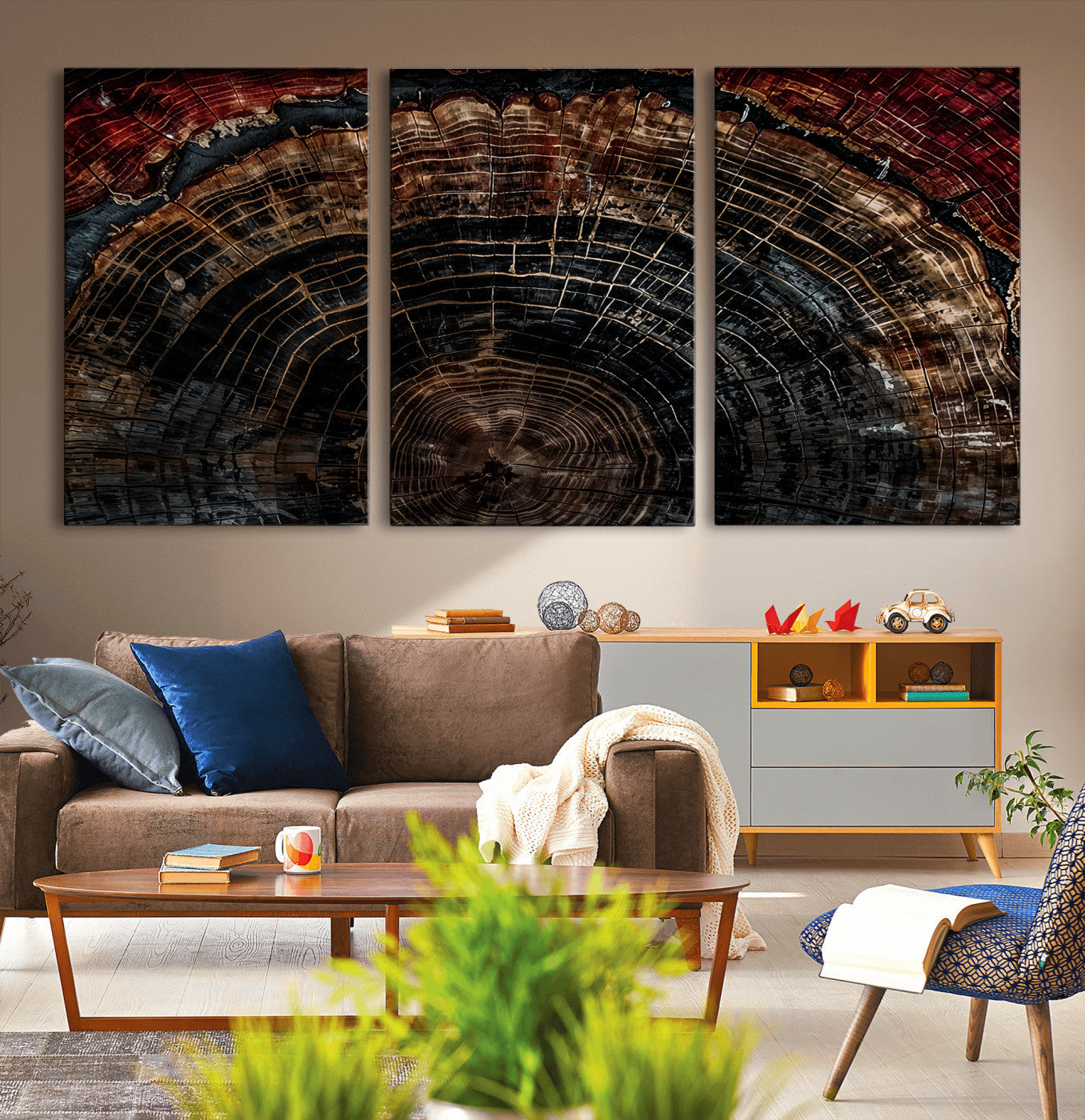 Dark Wood Ring Wall Art Canvas Print – Framed Abstract Tree